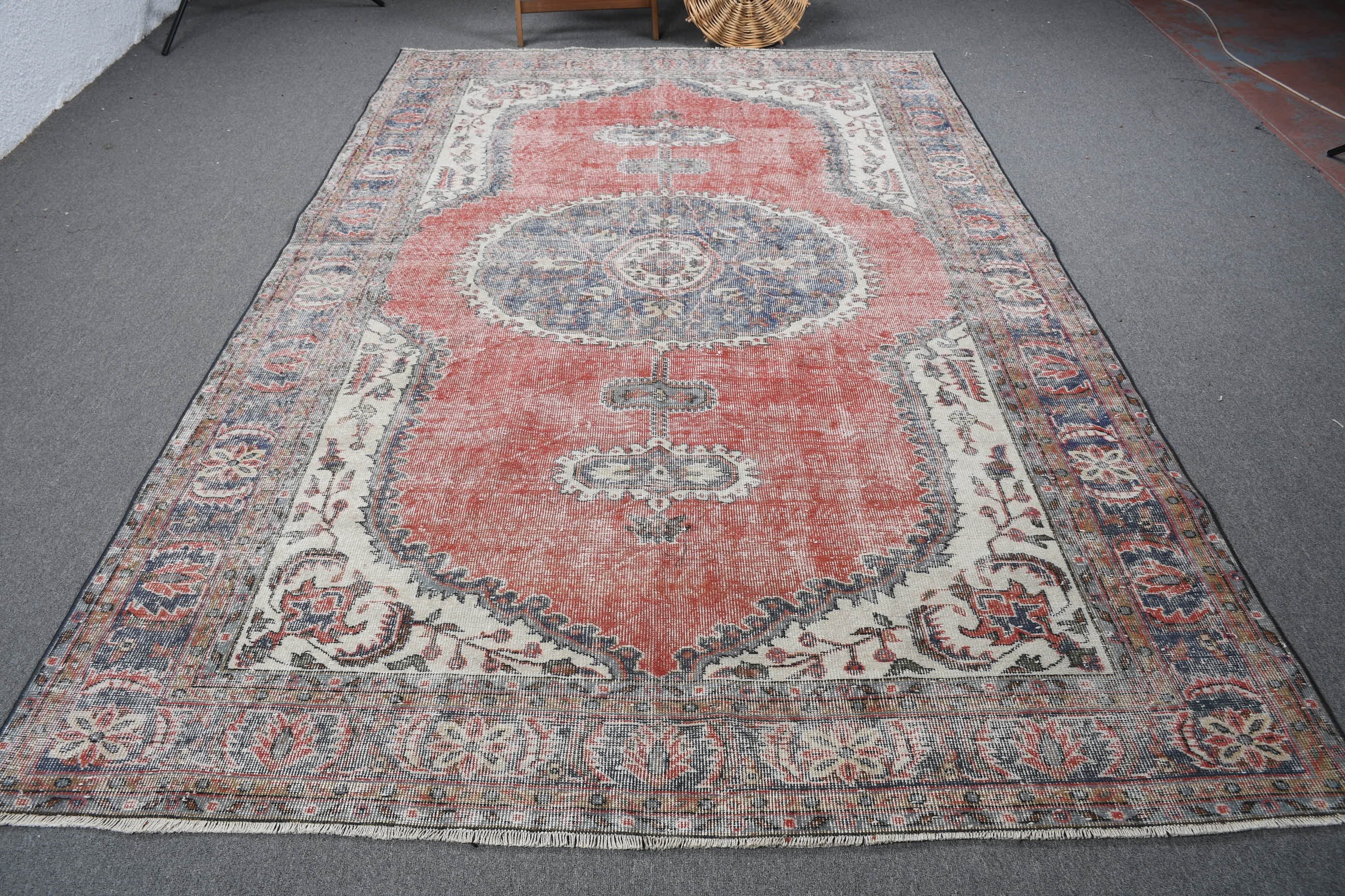 Salon Rugs, Vintage Rug, Turkish Rug, 6.6x10.1 ft Large Rug, Rugs for Living Room, Red Floor Rug, Wool Rug, Living Room Rug, Floor Rug