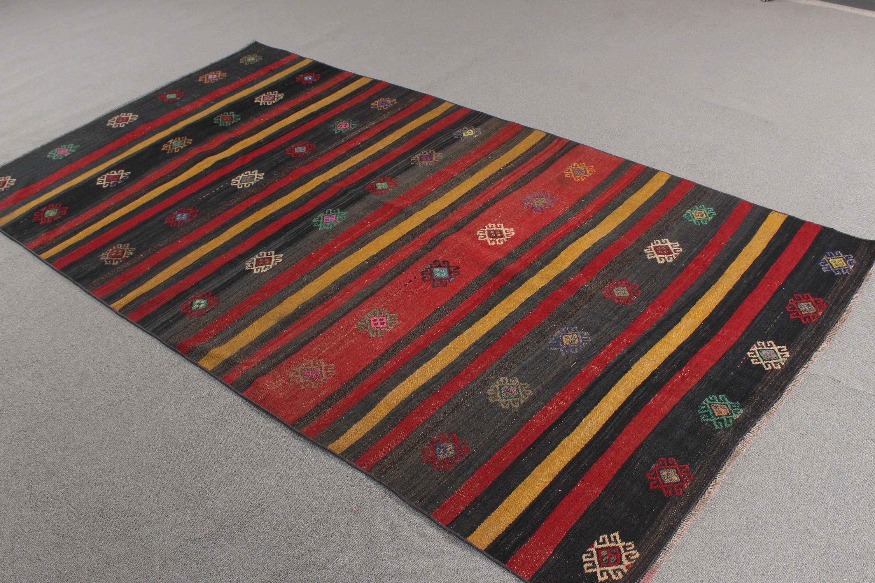 Aztek Halısı, Bildiri Halısı, 4.2x7.6 ft Alan Halısı, Vintage Halılar, Çocuk Halısı, Türk Halıları, Sarı Geometrik Halı, Yün Halı, Kilim, Yatak Odası Halıları