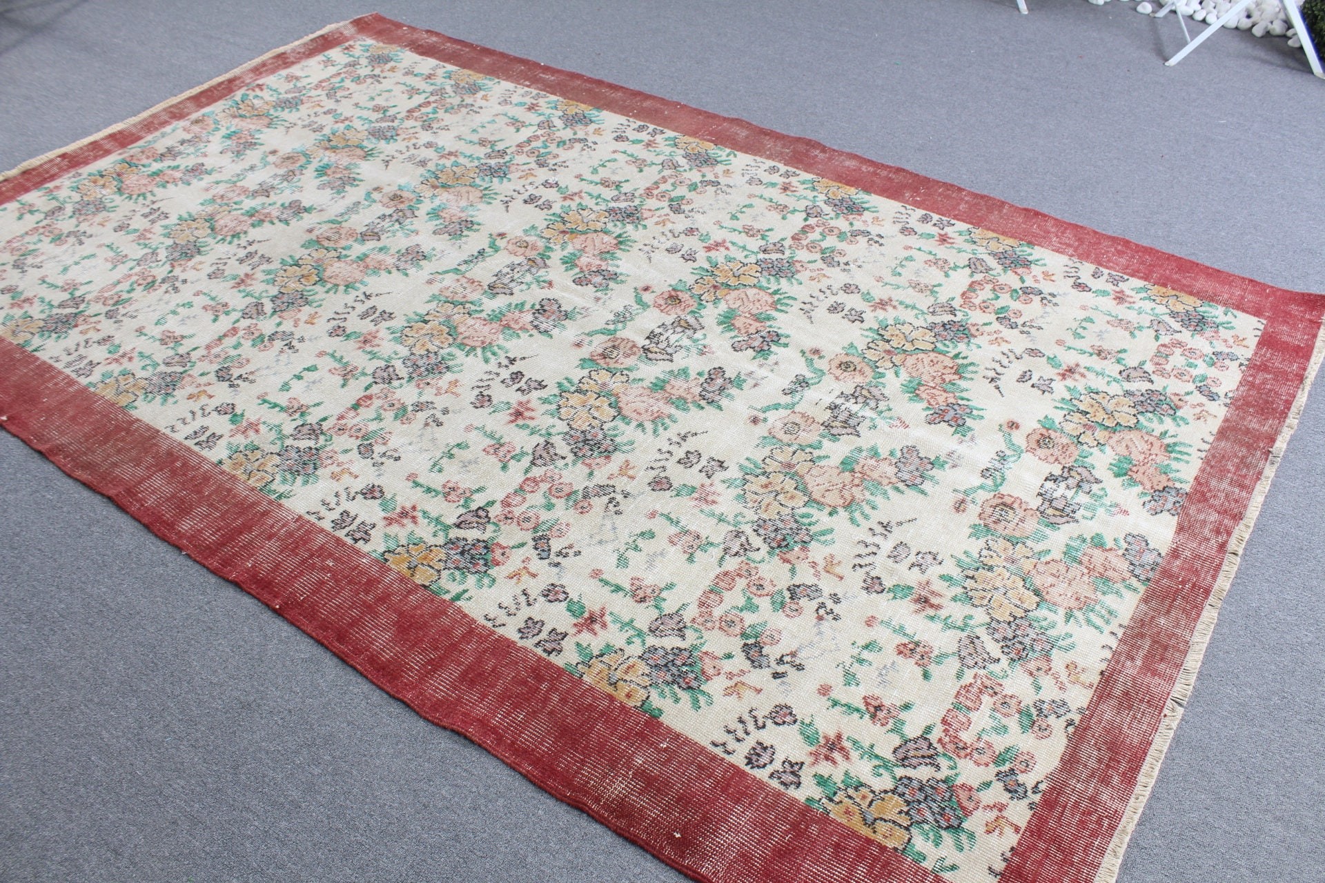 Türk Halıları, Vintage Halı, Yün Halı, Çocuk Odası Halıları, Bej Yer Halıları, Organik Halı, 5.6x6.8 ft Alan Halısı, Oturma Odası Halısı, Oushak Halısı