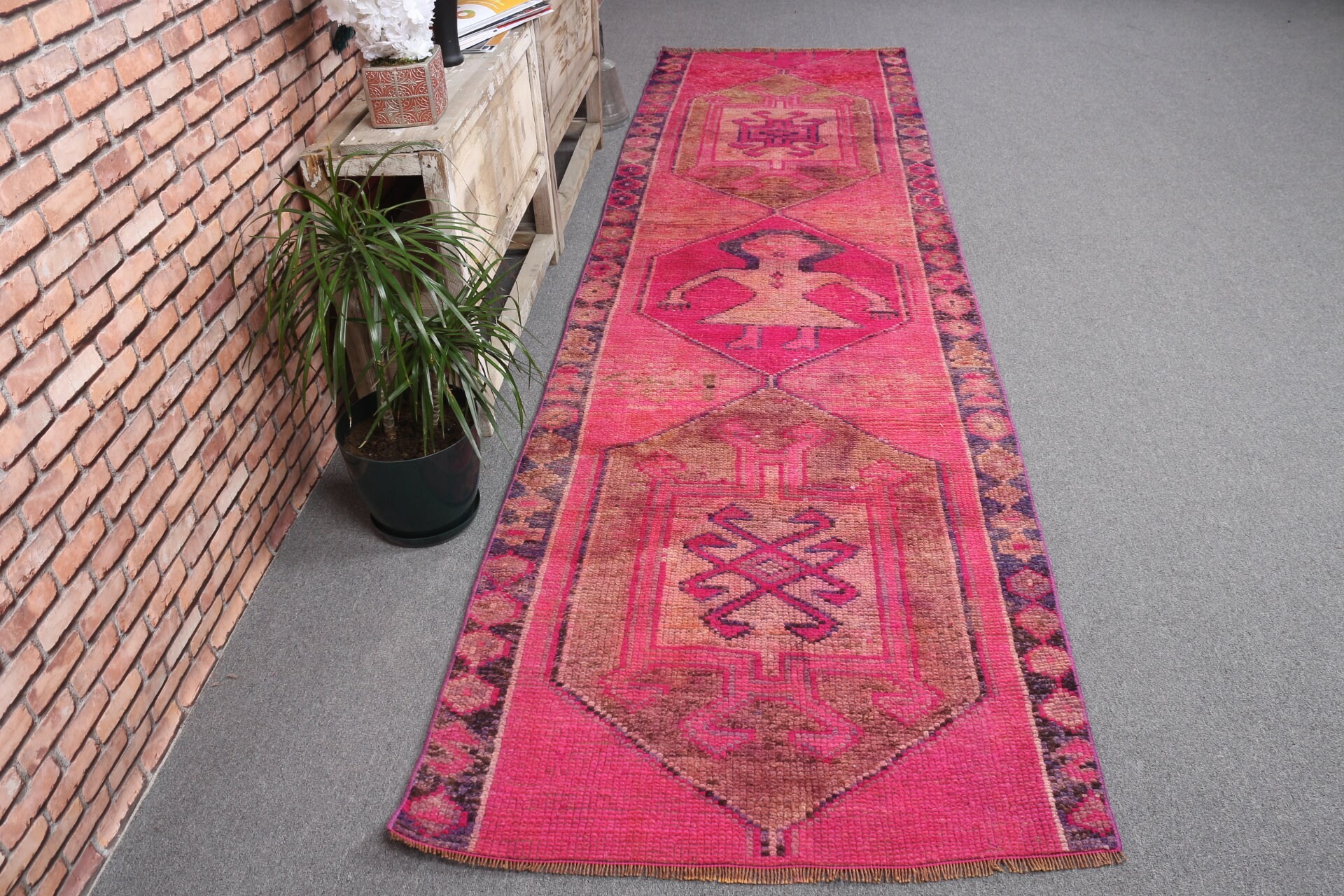 Corridor Rugs, 3.1x11.5 ft Runner Rug, Vintage Rugs, Anatolian Rug, Turkish Rugs, Pink Home Decor Rug, Rugs for Corridor