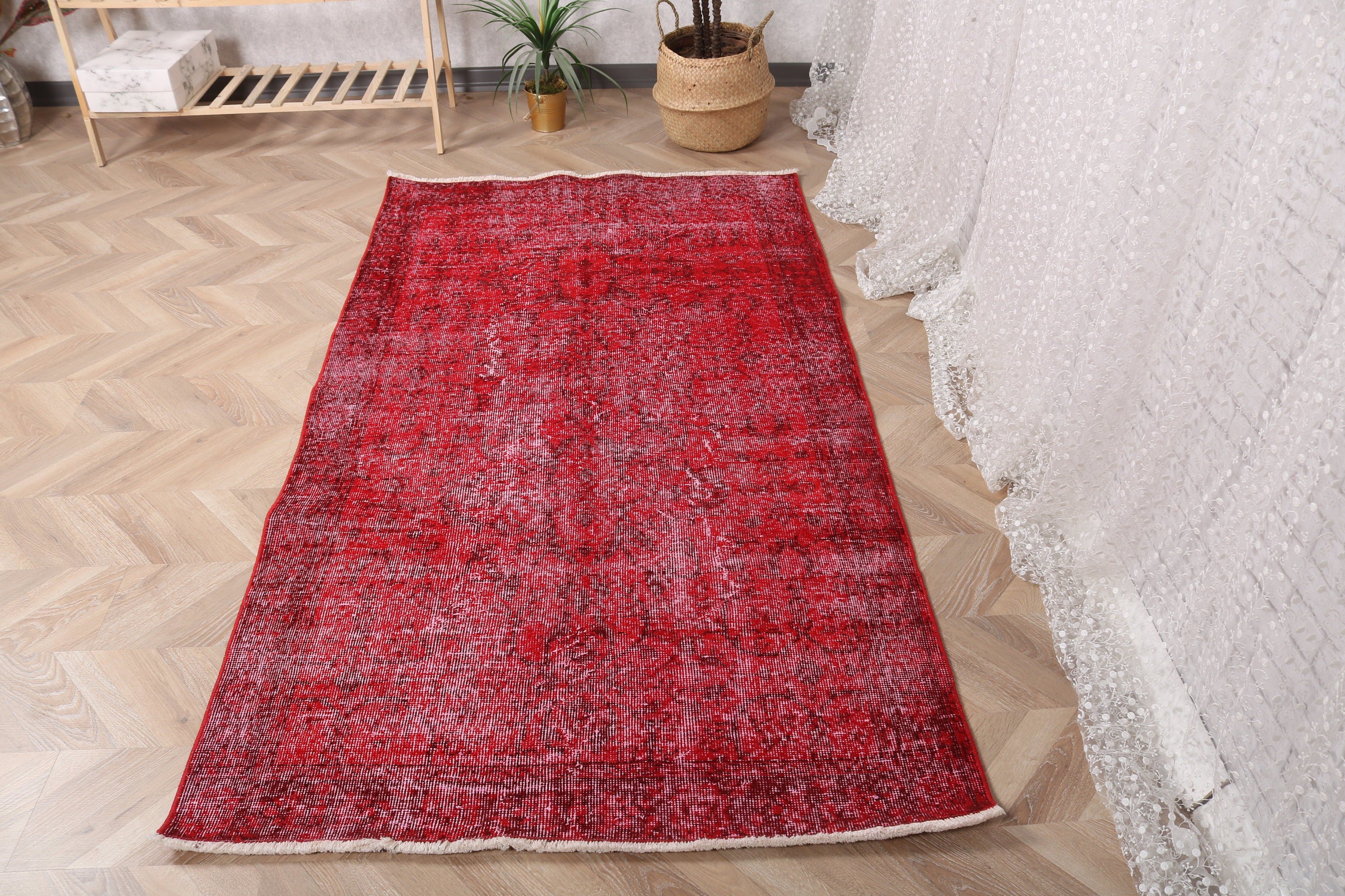 Vintage Halılar, Kırmızı 4.7x6.7 ft Alan Halıları, Vintage Alan Halıları, Boho Halıları, Düz Dokuma Halılar, Yatak Odası Halıları, Türk Halısı, Egzotik Halılar