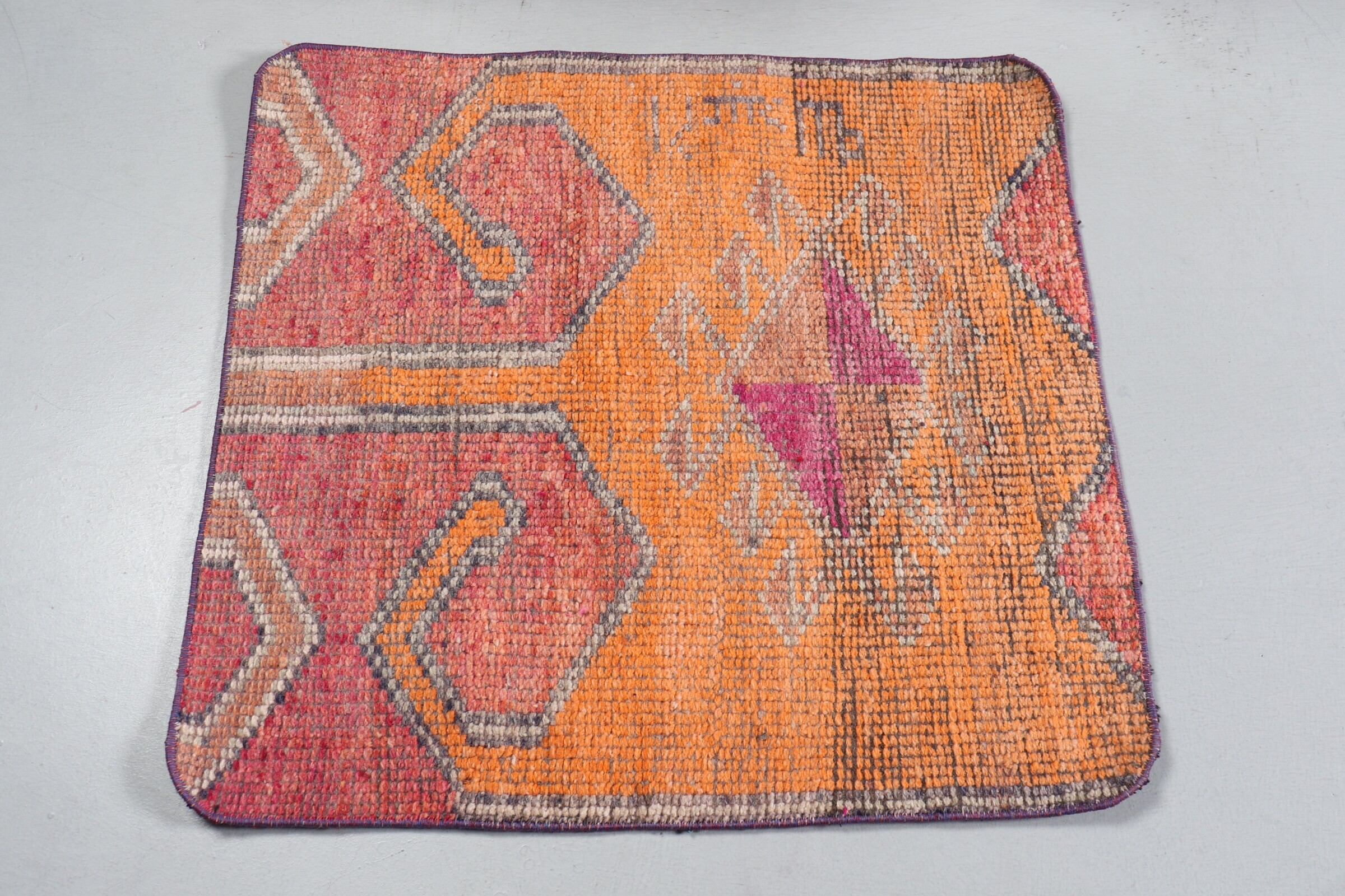 Oushak Rug, Turkish Rugs, Vintage Rugs, Kitchen Rug, Orange Wool Rugs, Floor Rugs, Rugs for Entry, Nursery Rug, 2.7x2.9 ft Small Rug