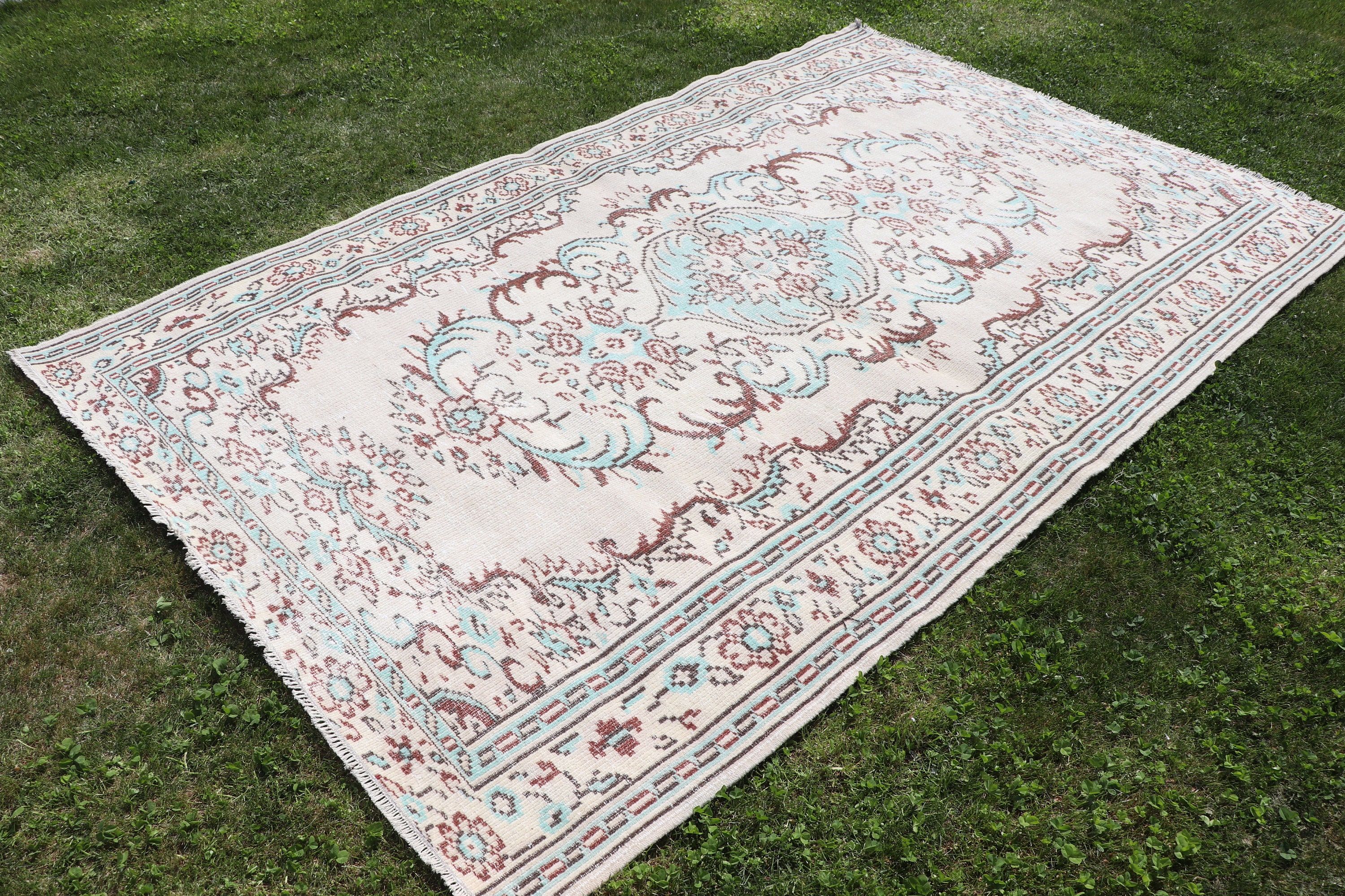 Yün Halı, Vintage Halı, Fas Halıları, Sanatsal Halılar, Yatak Odası Halısı, 5.6x8.7 ft Büyük Halılar, Büyük Vintage Halı, Türk Halıları, Bej Antika Halı