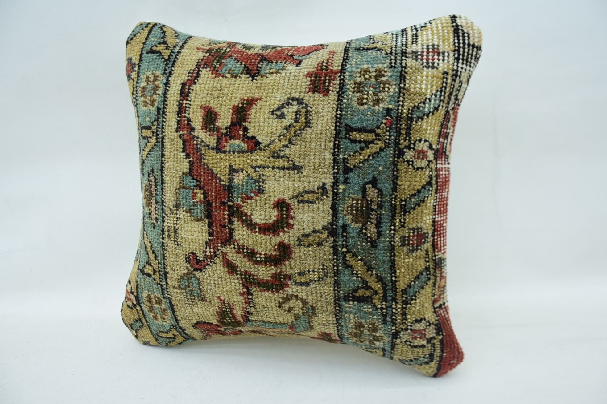 Vintage Kilim Throw Pillow, One Of A Kind Cushion, Pillow for Couch, Boho Pillow Sham Cover, 14"x14" Beige Pillow Case