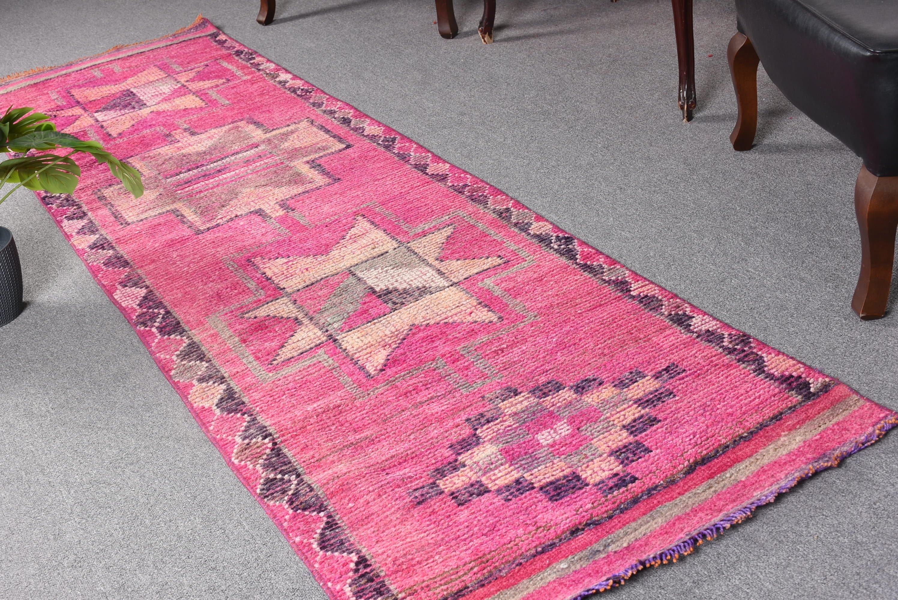 Pink Antique Rug, 2.5x9 ft Runner Rug, Stair Rug, Hallway Rug, Art Rugs, Rugs for Runner, Turkish Rugs, Kitchen Rug, Vintage Rug, Floor Rug