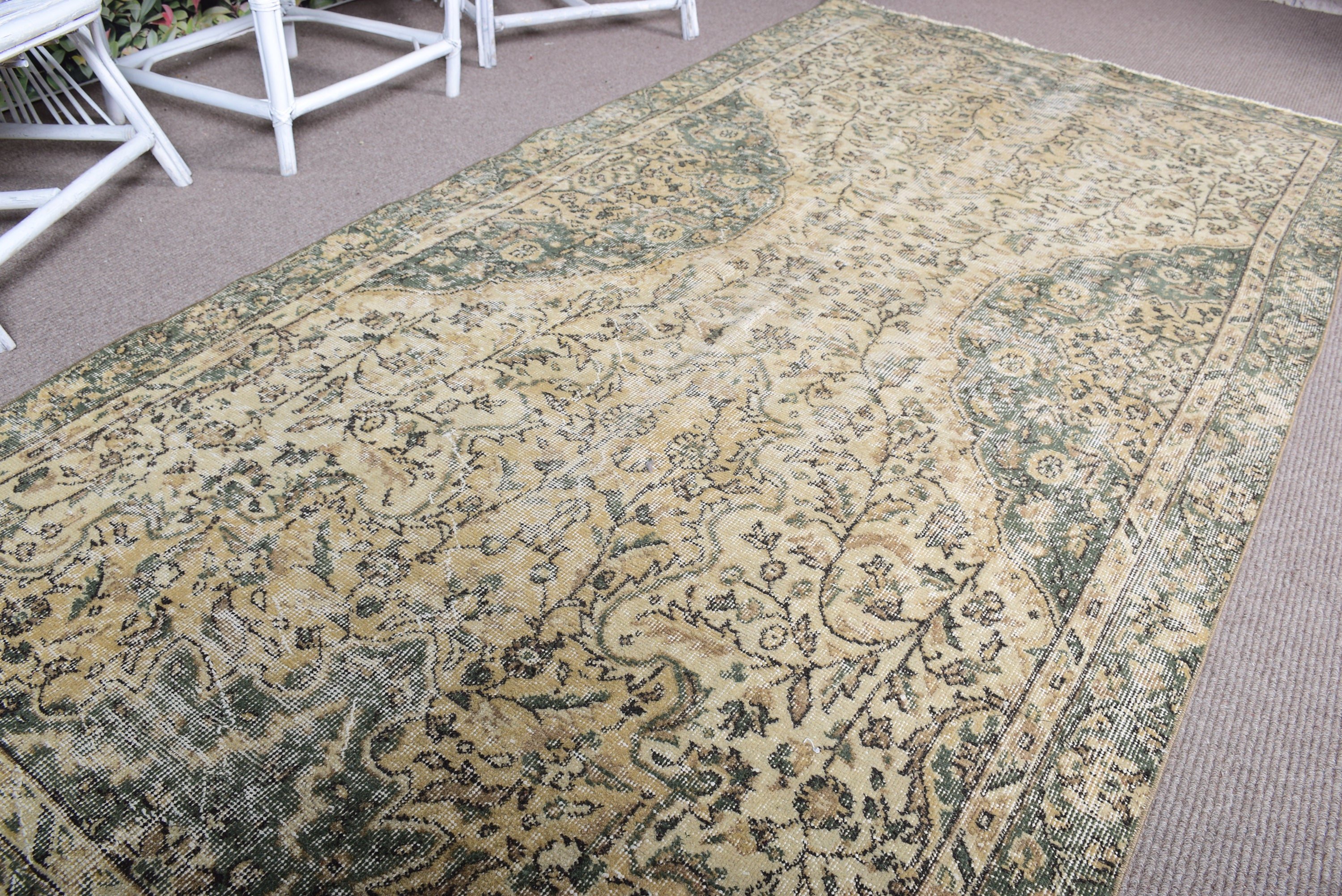 Havalı Halı, Türk Halısı, Vintage Halılar, Yatak Odası Halıları, Bej Anadolu Halısı, Oryantal Halı, 4,5x9,3 ft Büyük Halı, Yatak Odası Halısı, Salon Halısı