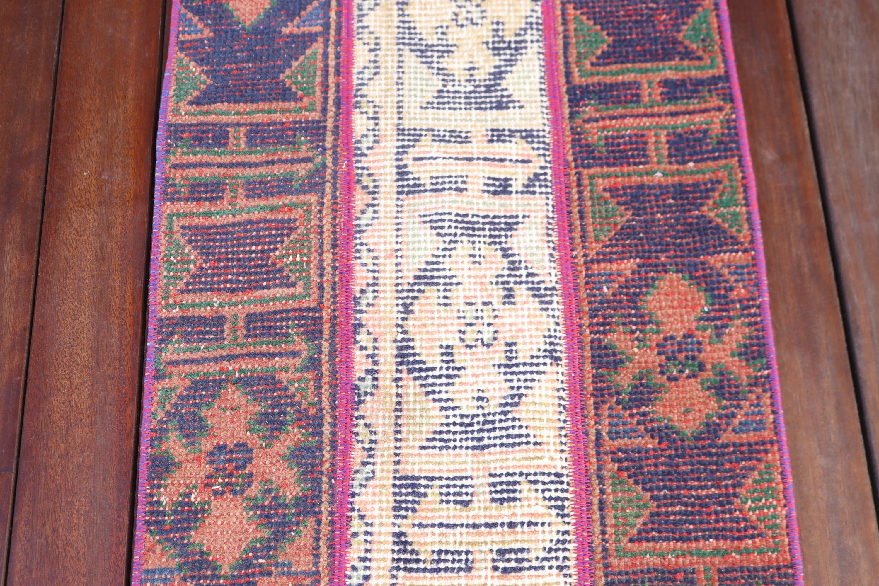 Mavi 1.6x3.6 ft Küçük Halı, Vintage Halı, Türk Halısı, Yatak Odası Halıları, Yün Halı, Kapı Paspası Halısı, Araba Paspas Halısı