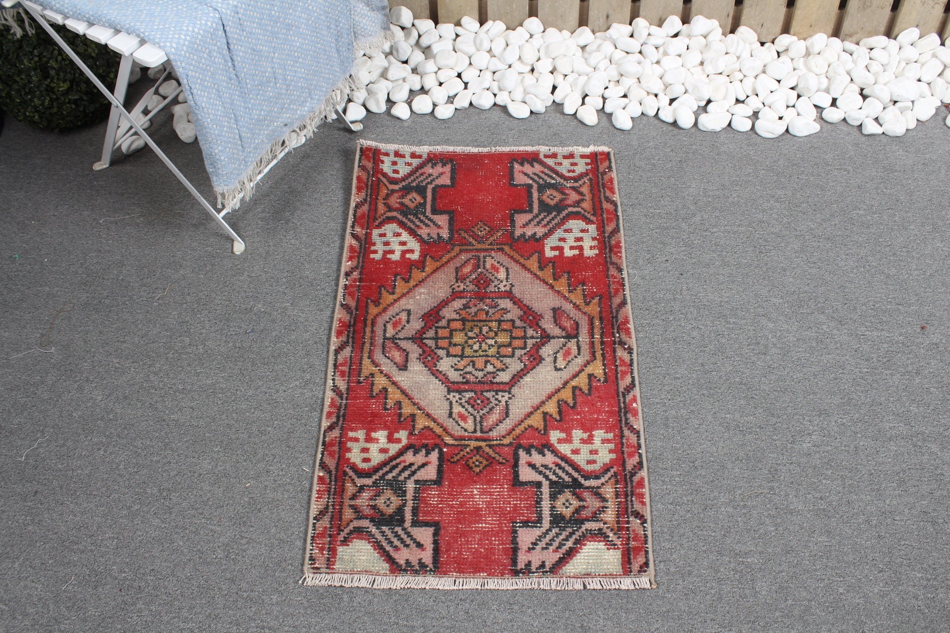 Ev Dekorasyonu Halısı, Banyo Halısı, 1.7x2.8 ft Küçük Halı, Kırmızı Anadolu Halıları, Türk Halısı, Vintage Halı, Giriş Halısı, Eski Halı, Anadolu Halıları