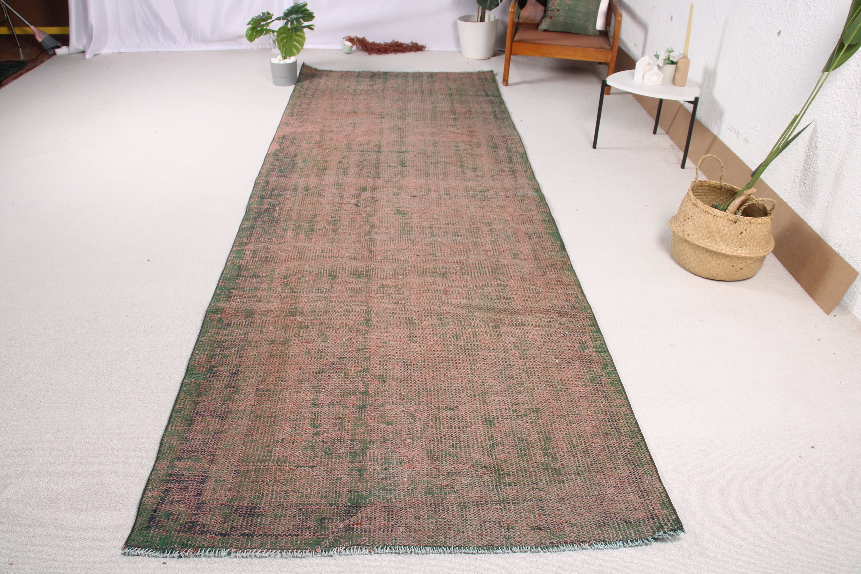 Uzun Yolluk Halıları, 4.1x11.9 ft Yolluk Halısı, Turuncu Yer Halısı, Vintage Halılar, Anadolu Halıları, Geometrik Halılar, Türk Halıları, Merdiven Halıları