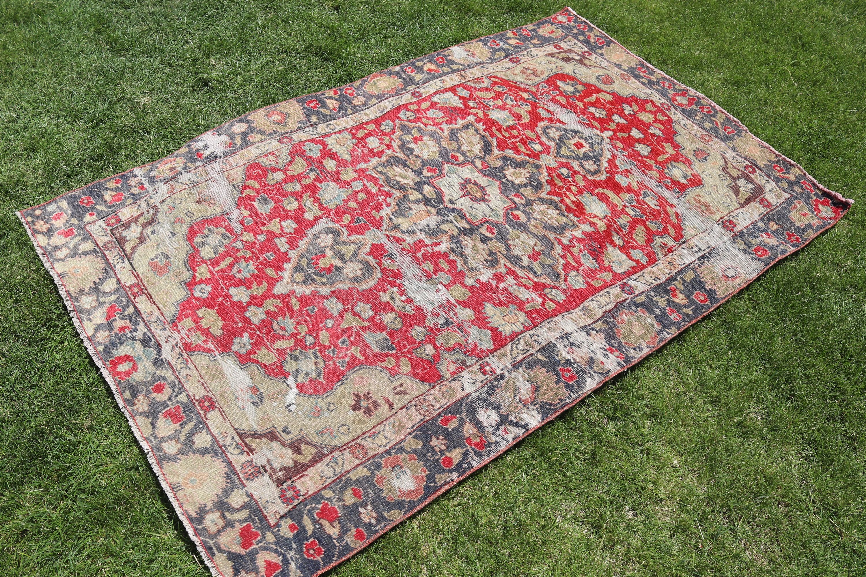 3.7x5.6 ft Accent Rug, Bedroom Rug, Vintage Rug, Rugs for Vintage Accent, Entry Rugs, Turkish Rugs, Kitchen Rugs, Red Statement Rug