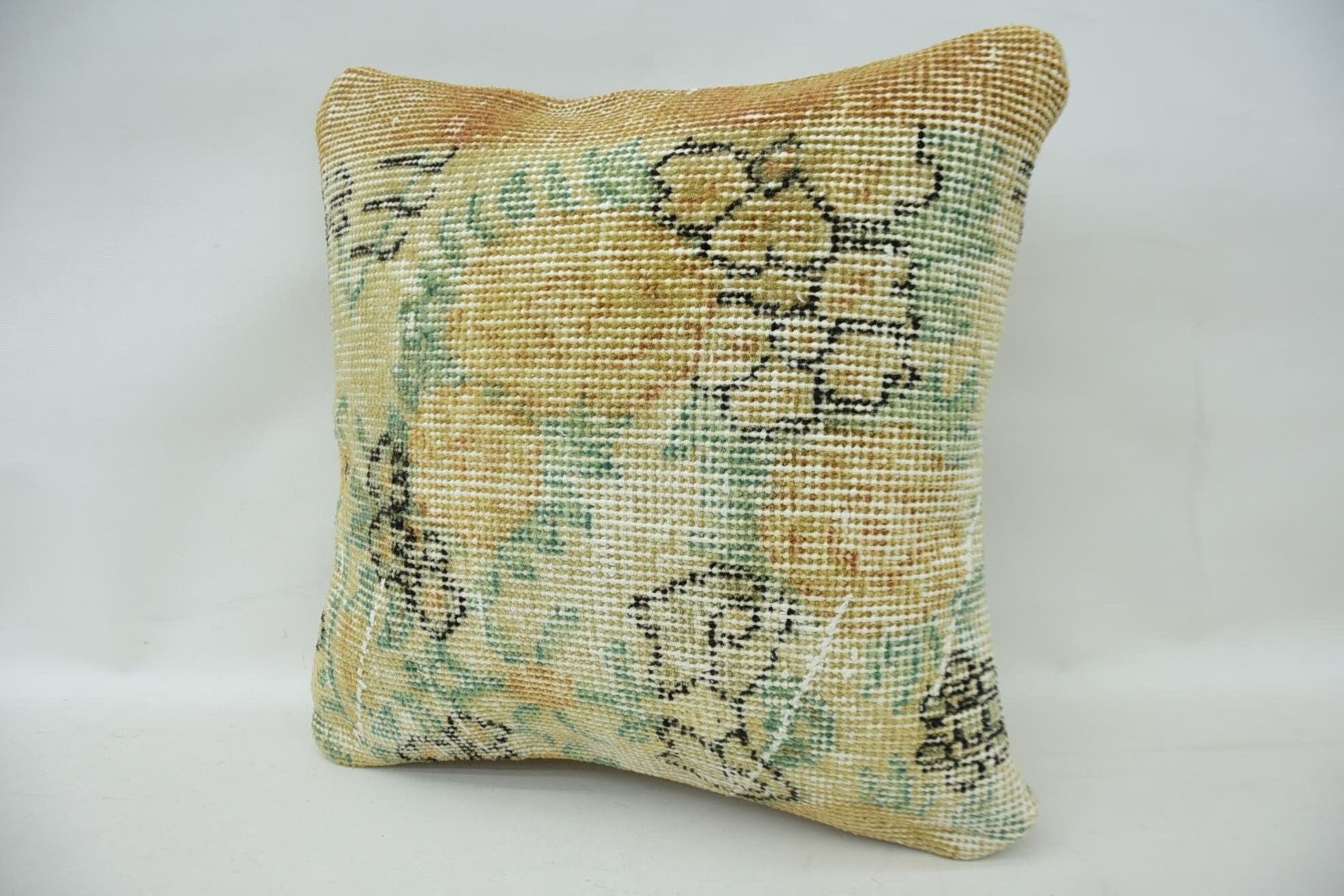 Pillow for Sofa, 16"x16" Beige Pillow Sham, Ethnical Kilim Rug Pillow, Neutral Throw Cushion, Lounge Throw Cushion, Boho Pillow Sham Cover