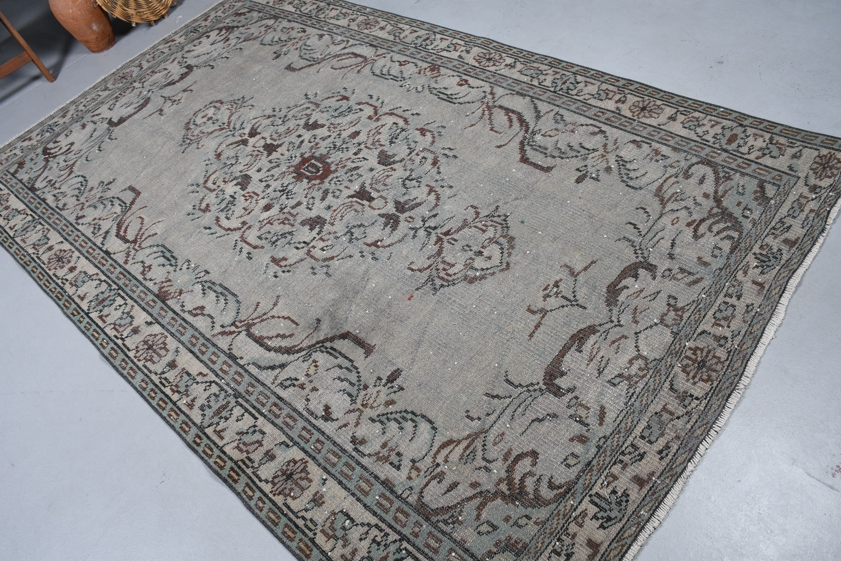 Yemek Odası Halıları, Yeşil Oushak Halı, 5.4x8.7 ft Büyük Halı, Ev Dekorasyonu Halıları, Türk Halısı, Yatak Odası Halısı, Vintage Halı, Oushak Halıları, Göçebe Halısı