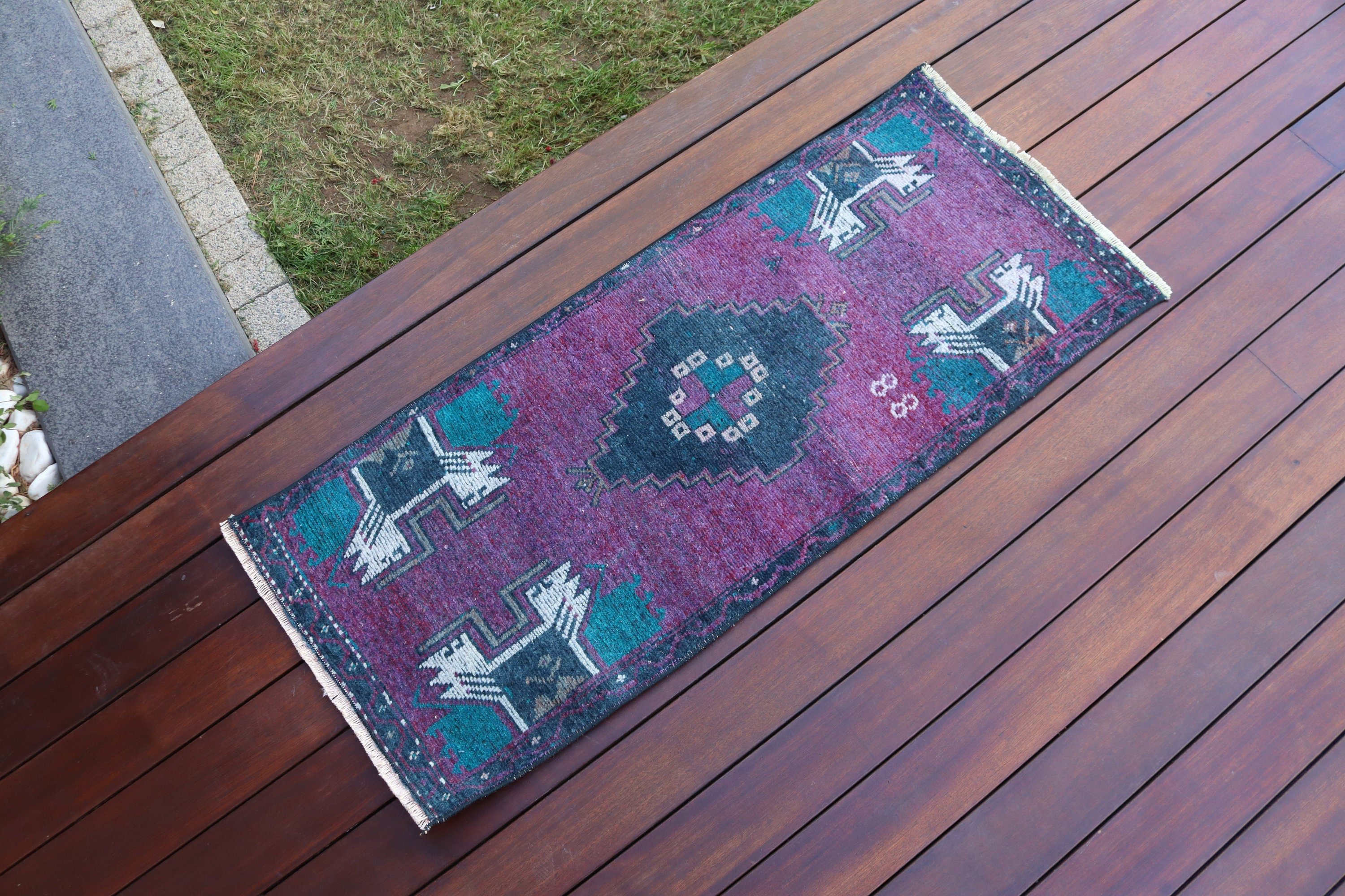 Turkish Rug, Small Vintage Rugs, Bathroom Rugs, 1.5x3.5 ft Small Rugs, Floor Rug, Purple Cool Rugs, Luxury Rugs, Vintage Rug, Oriental Rug