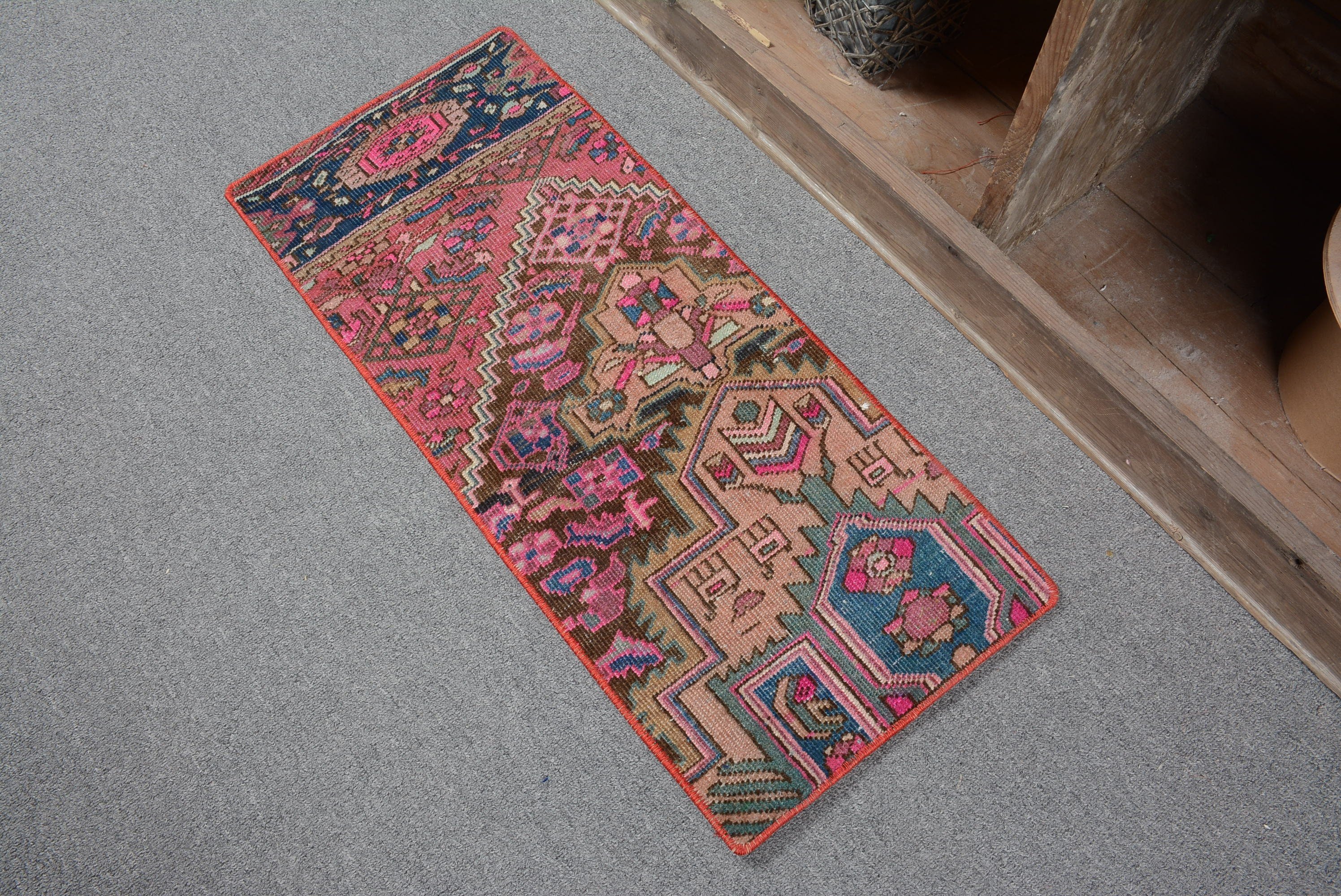 Rugs for Car Mat, Entry Rug, Nursery Rug, Turkish Rug, Floor Rugs, Red  1.1x2.6 ft Small Rug, Kitchen Rug, Vintage Rug