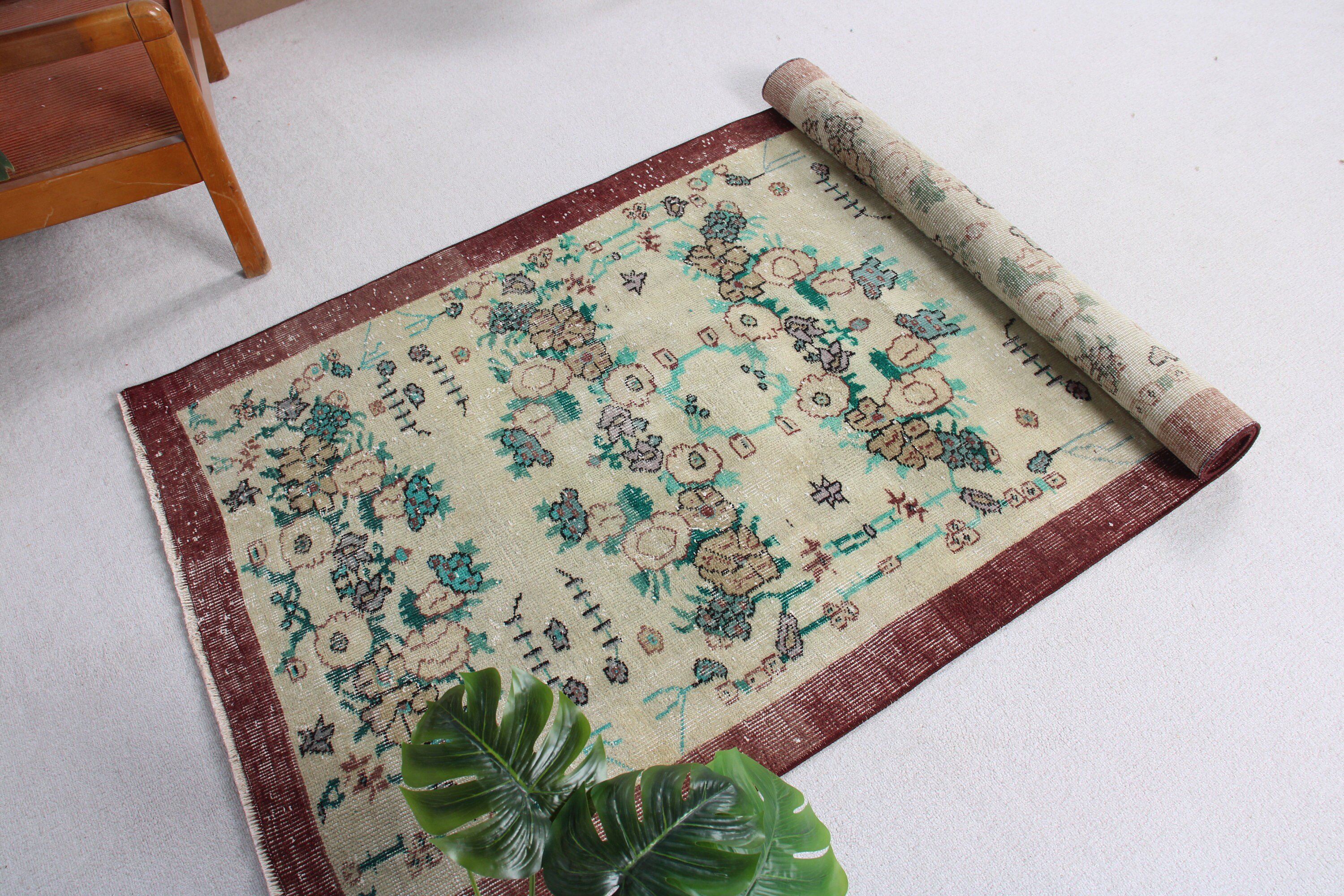 Green Antique Rugs, Kitchen Rugs, Turkish Rug, 3.4x6.7 ft Accent Rugs, Vintage Accent Rug, Vintage Rug, Floor Rugs