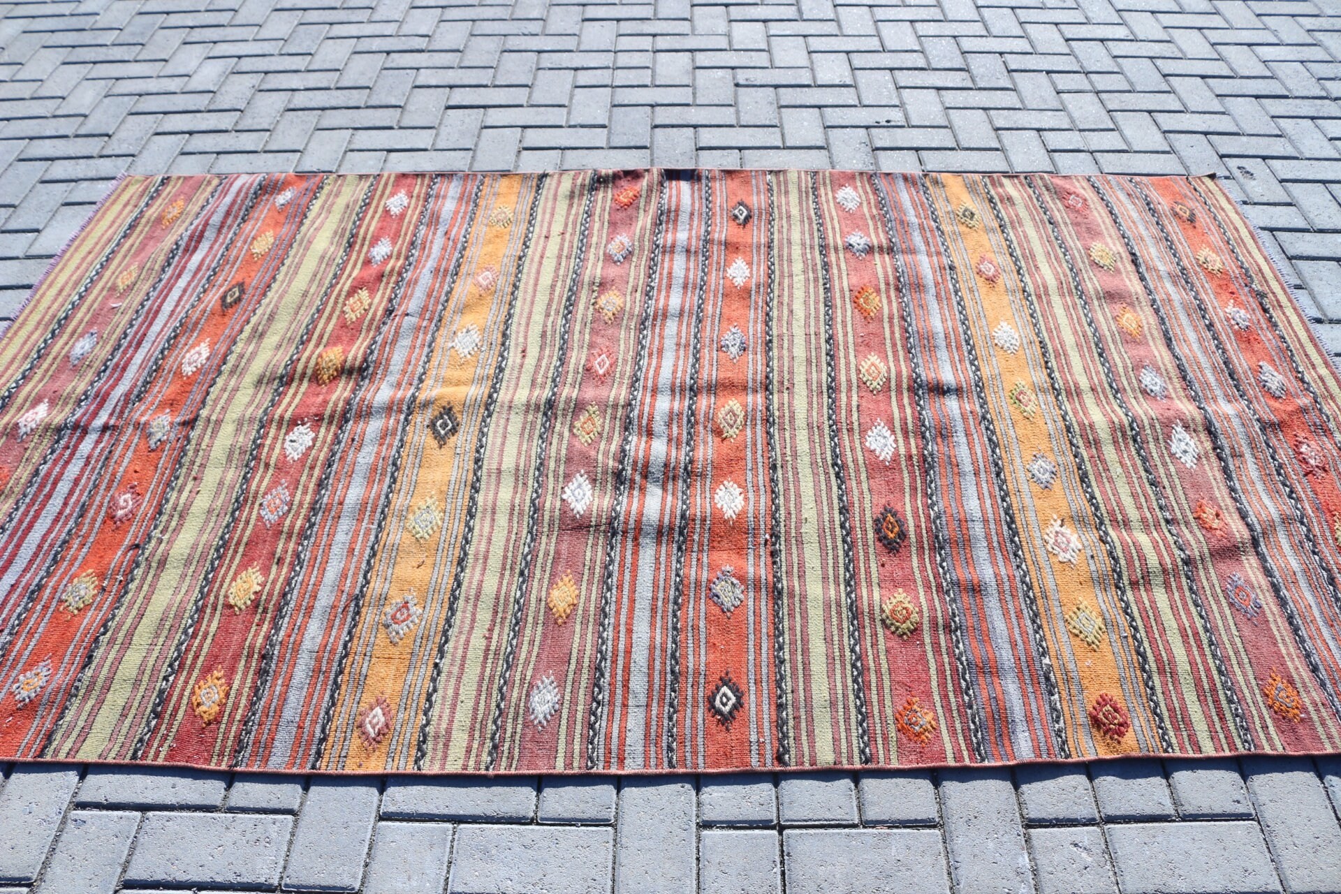 Turkish Rugs, Vintage Rugs, Oriental Rugs, Green Home Decor Rugs, Rugs for Kitchen, Kilim, Indoor Rug, 4.7x8.3 ft Area Rugs, Bedroom Rugs