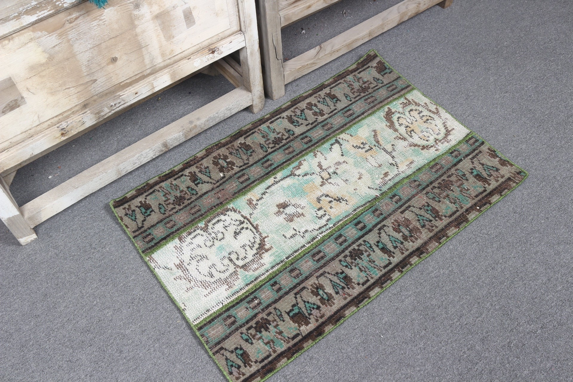 2.1x3.1 ft Small Rug, Green Anatolian Rugs, Rugs for Kitchen, Kitchen Rug, Turkish Rug, Entry Rug, Distressed Rug, Oushak Rug, Vintage Rugs