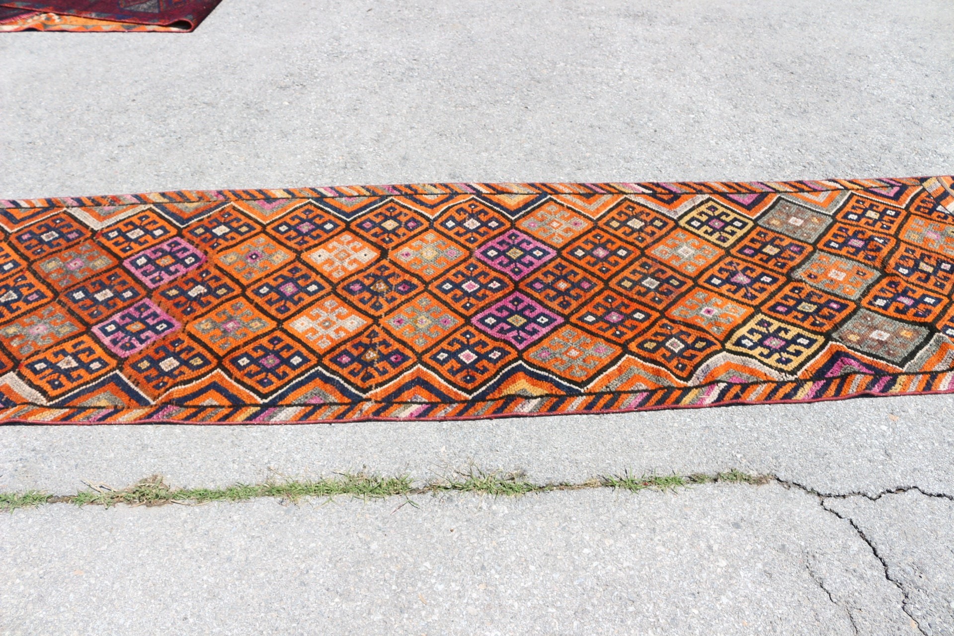 Turuncu Antika Halılar, Runner Halıları, Anadolu Halıları, Yer Halıları, Koridor Halıları, Eski Halı, Vintage Halı, Türk Halısı, 2.7x12.4 ft Runner Halıları