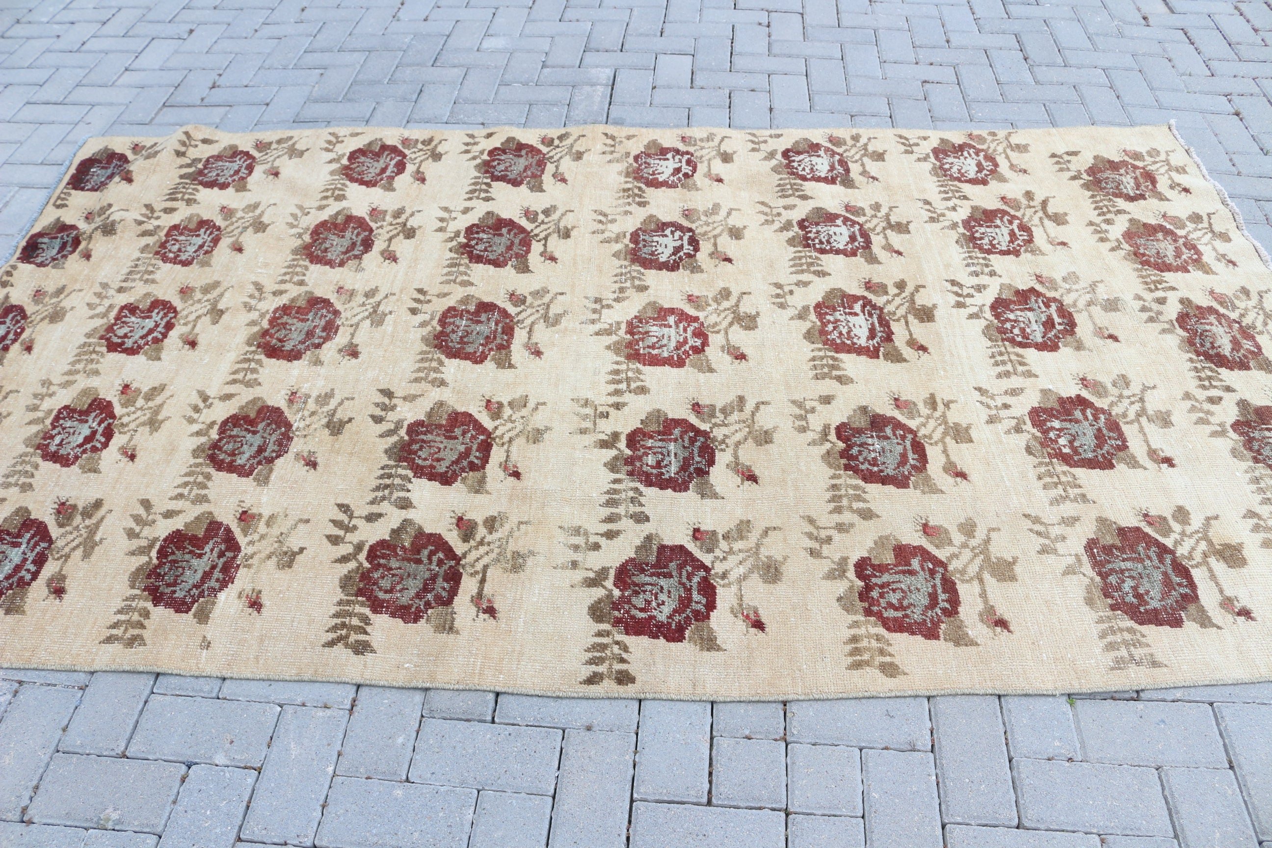 Vintage Rugs, Wool Rug, Bedroom Rug, Oushak Rug, Living Room Rug, Large Wool Rug Rugs, Turkish Rug, Beige Floor Rug, 5.1x8.9 ft Large Rugs