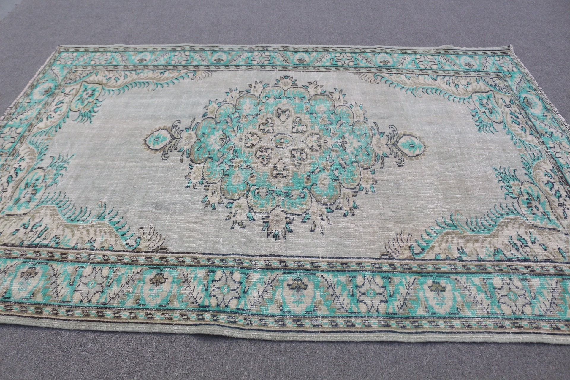 Kitchen Rugs, Bedroom Rug, Vintage Rugs, Rugs for Salon, Turkish Rugs, Green Cool Rug, 6x8.9 ft Large Rugs, Dining Room Rugs