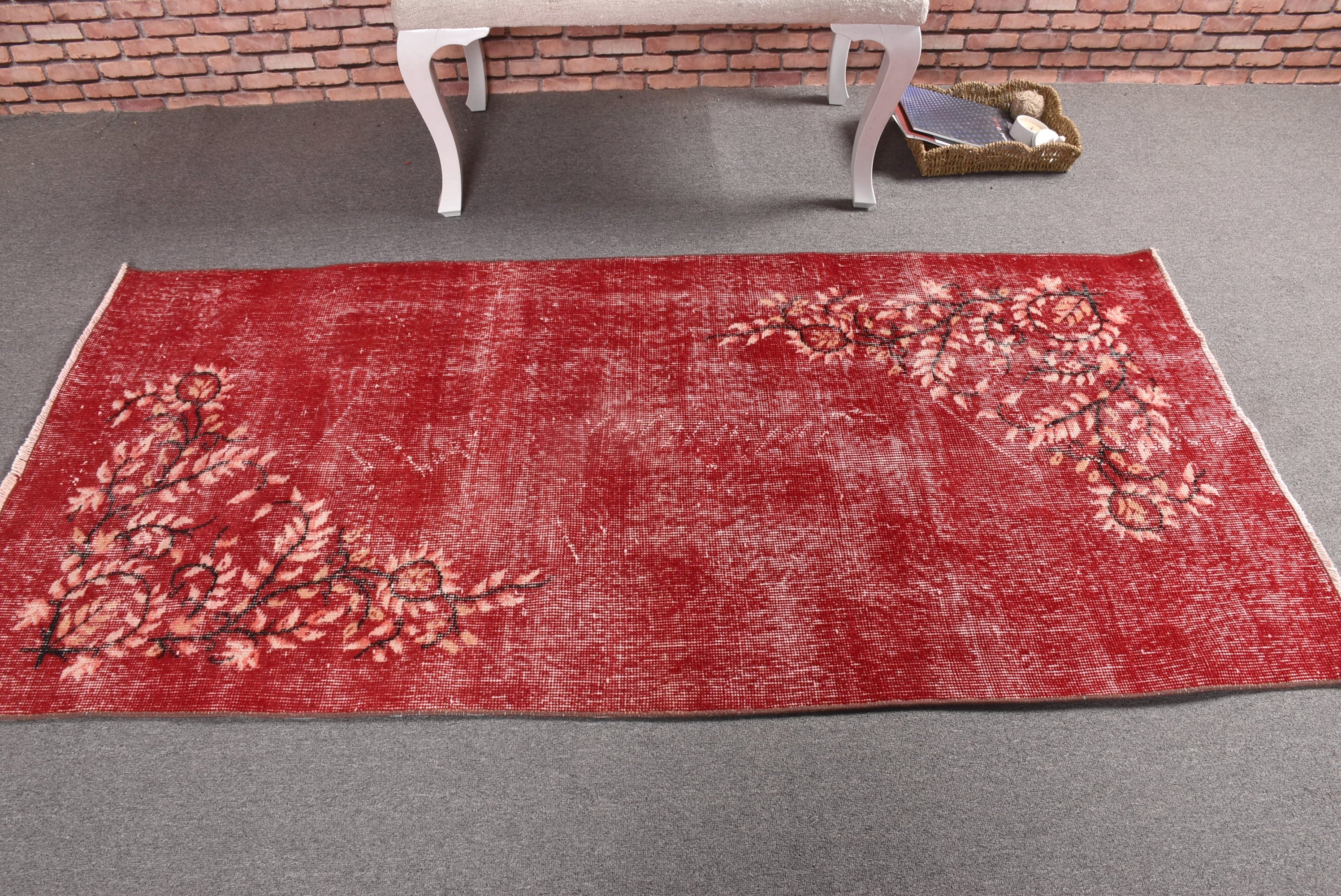 Ethnic Rug, Red Modern Rug, Turkish Rug, Vintage Rug, Decorative Rugs, Modern Rug, Oriental Rugs, Kitchen Rugs, 3.1x6.4 ft Accent Rugs