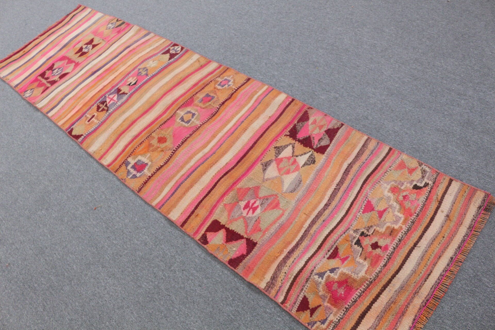 Turkish Rugs, Boho Rug, Oushak Rug, Bedroom Rug, Corridor Rugs, Hallway Rugs, Vintage Rug, Orange Anatolian Rugs, 2.4x8.5 ft Runner Rugs