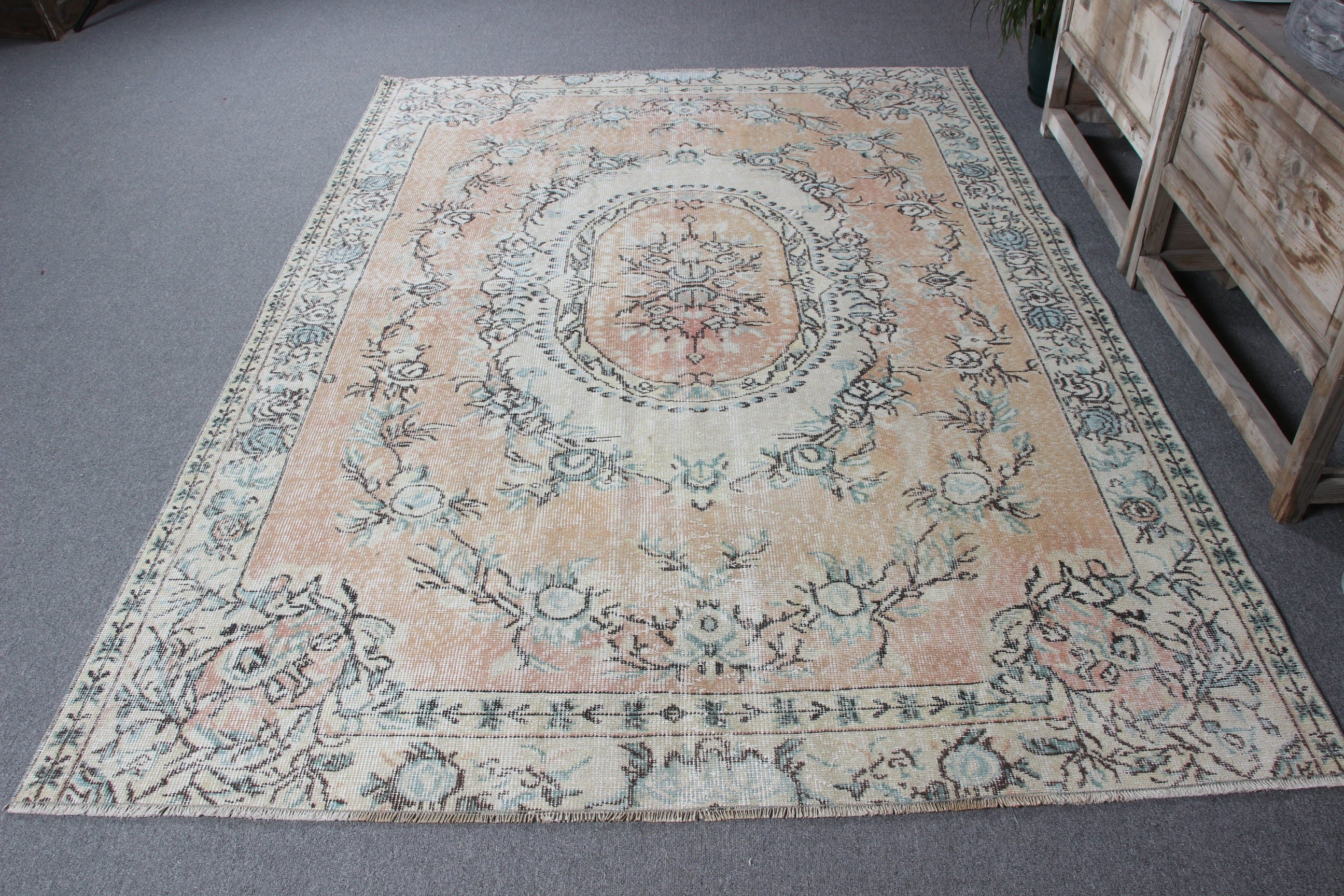 6x8,4 ft Büyük Halı, Boho Halılar, Vintage Halı, Fas Halısı, Turuncu Oryantal Halı, Lüks Halılar, Oturma Odası Halısı, Türk Halıları, Yatak Odası Halısı