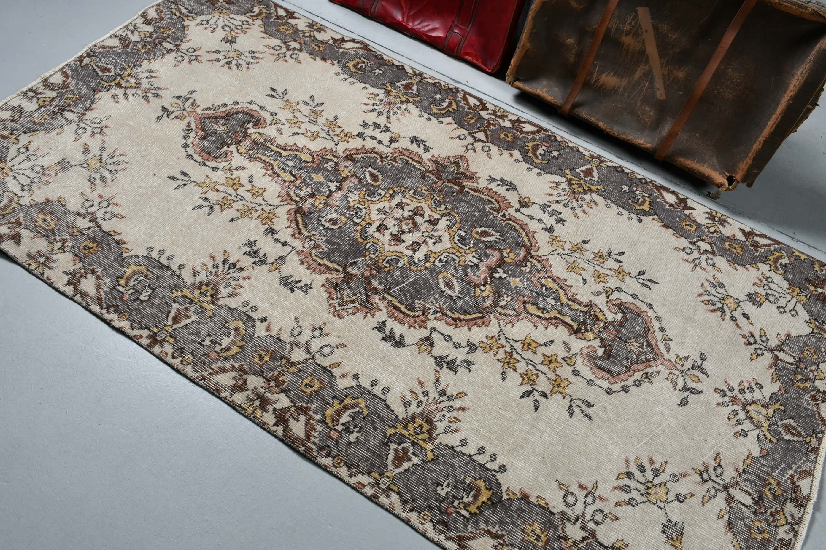 Floor Rug, Beige Oriental Rug, Rugs for Indoor, Turkish Rug, Moroccan Rug, Vintage Rugs, Kitchen Rugs, 3.7x7 ft Area Rugs, Wool Rug