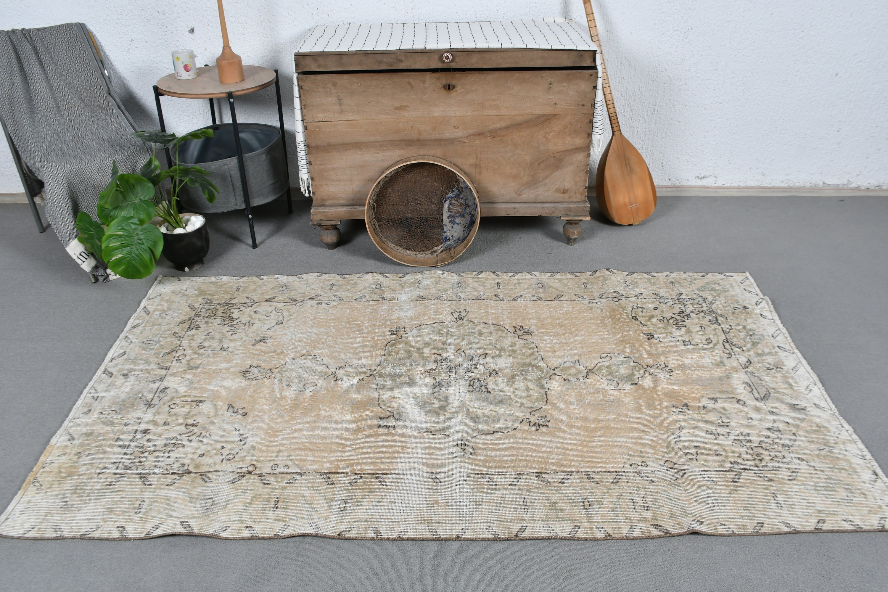 Rugs for Indoor, Beige Wool Rugs, Vintage Rug, Turkish Rug, Bedroom Rug, Floor Rugs, Oushak Rug, Antique Rug, 3.9x6.8 ft Area Rugs