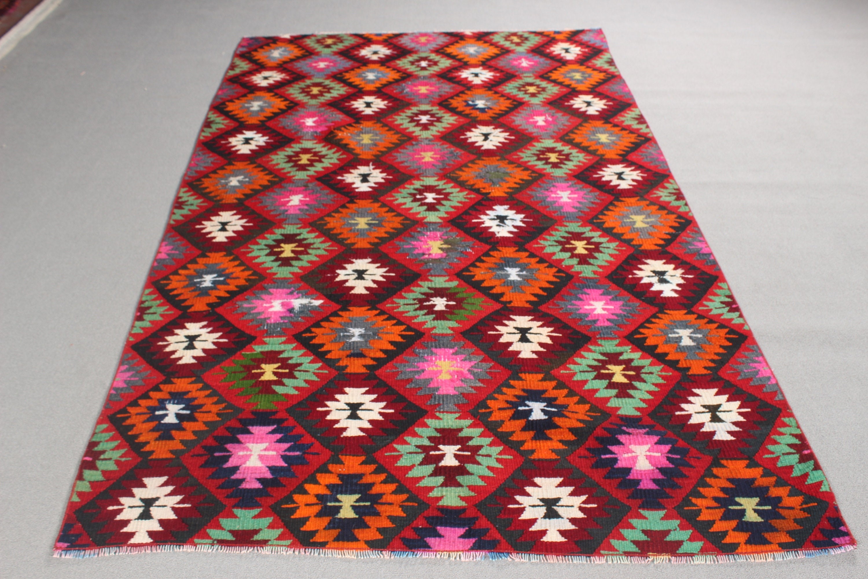 Anadolu Halısı, Kilim, Gökkuşağı Boho Halısı, Oturma Odası Halıları, Boho Halıları, Türk Halıları, Mutfak Halıları, 4.9x8 ft Alan Halıları, Vintage Halılar