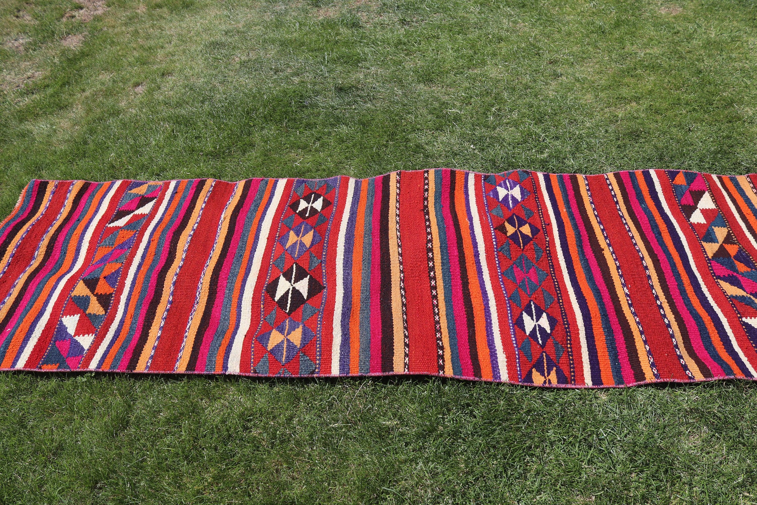 Gökkuşağı Boho Halıları, Vintage Halı, Açıklama Halıları, Kabile Halısı, Beni Ourain Runner Halısı, 2.7x8.8 ft Runner Halıları, Türk Halısı, Yün Halısı, Kilim