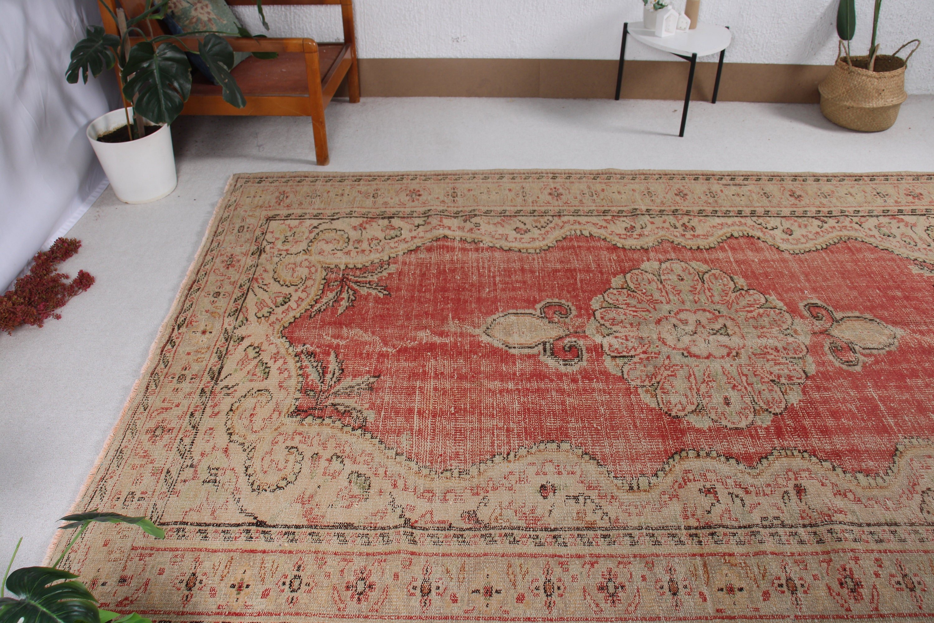 Büyük Boho Halısı, Büyük Oushak Halıları, Oushak Halıları, Bej Oushak Halısı, Türk Halıları, Aztek Halısı, 6,3x9,6 ft Büyük Halı, Vintage Halı