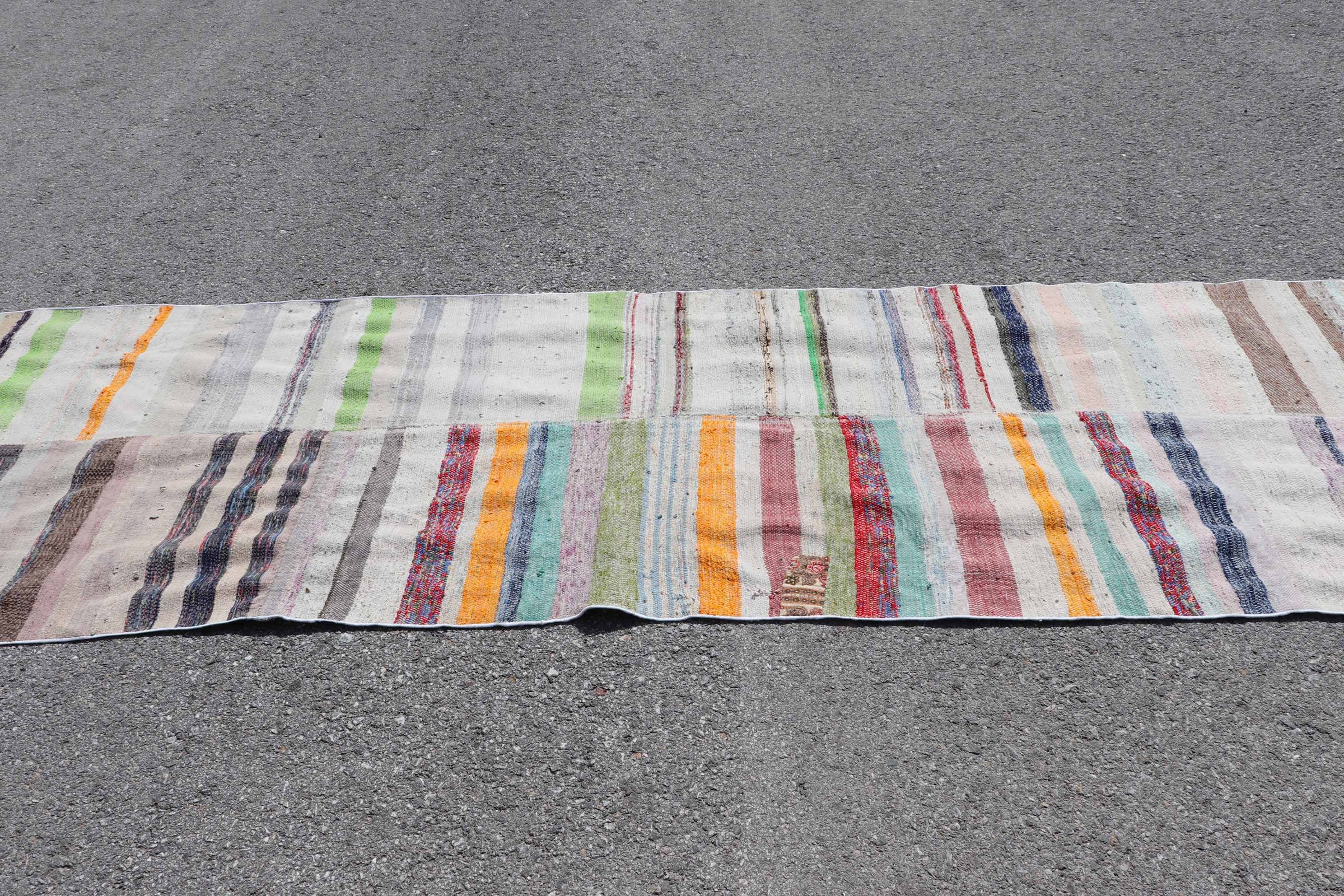 Hallway Rug, Cool Rug, 3.5x12.6 ft Runner Rugs, Home Decor Rug, Pastel Rug, Turkish Rug, Kilim, White Oushak Rug, Vintage Rug, Stair Rugs