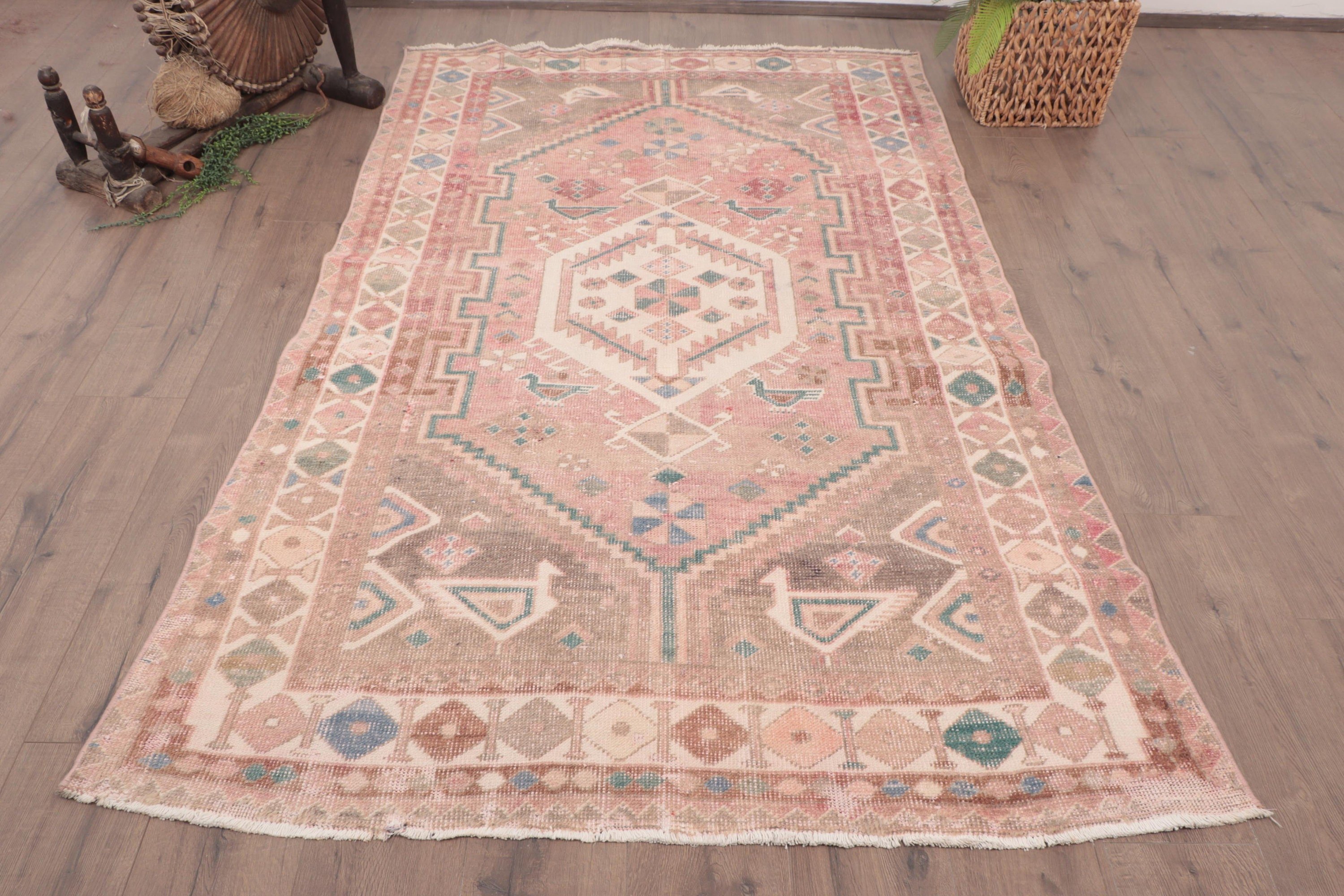 Türk Halısı, Mutfak Halısı, 4,8x7 ft Alan Halıları, Vintage Halılar, Pembe Oryantal Halı, İç Mekan Halıları, Boho Alan Halıları, Boho Halı