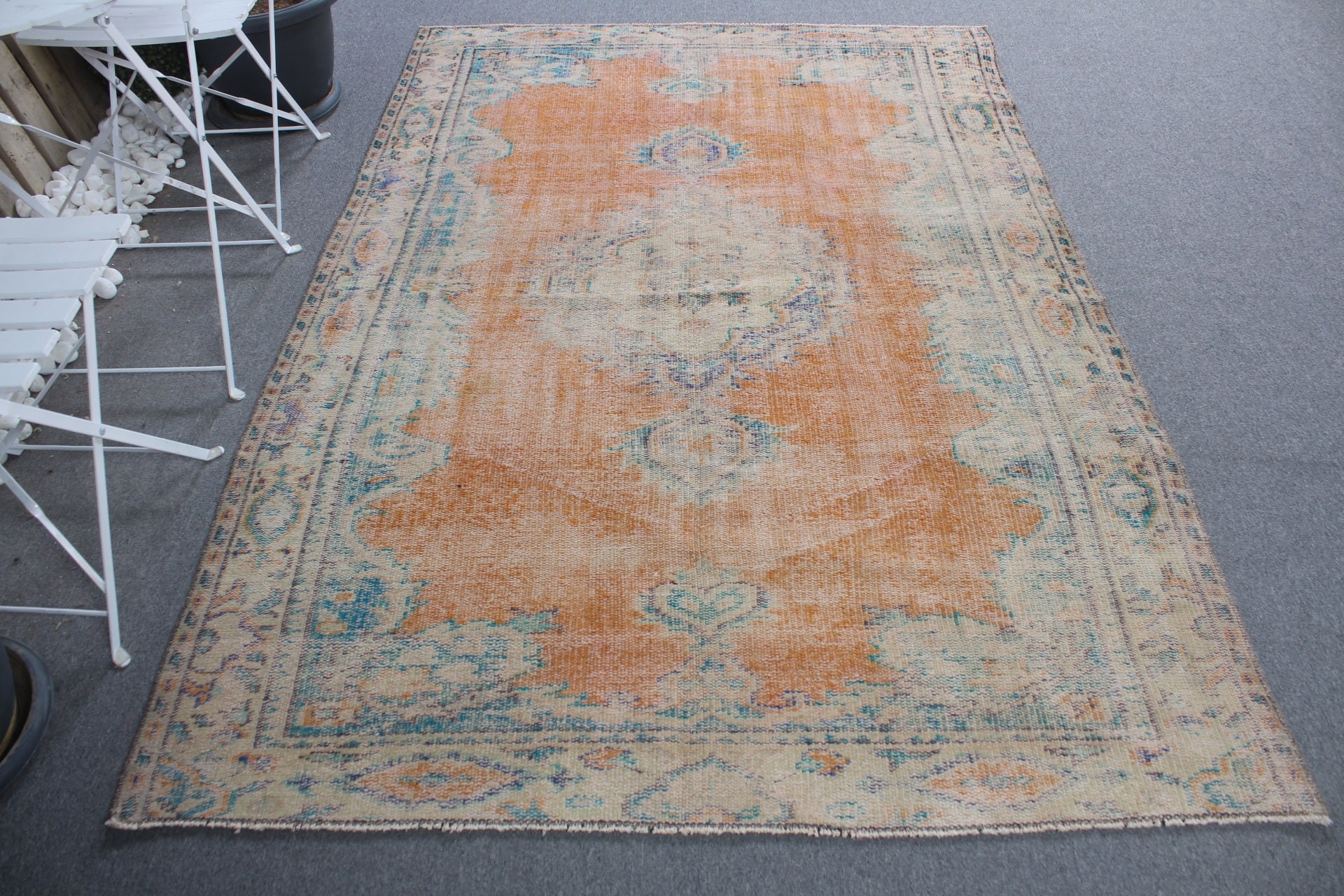 Vintage Halı, 5.2x7.3 ft Alan Halısı, Türk Halıları, Oushak Halısı, Antika Halı, Turuncu Oryantal Halılar, Boho Bölge Halısı Halıları, Mutfak Halısı, Çocuk Halısı