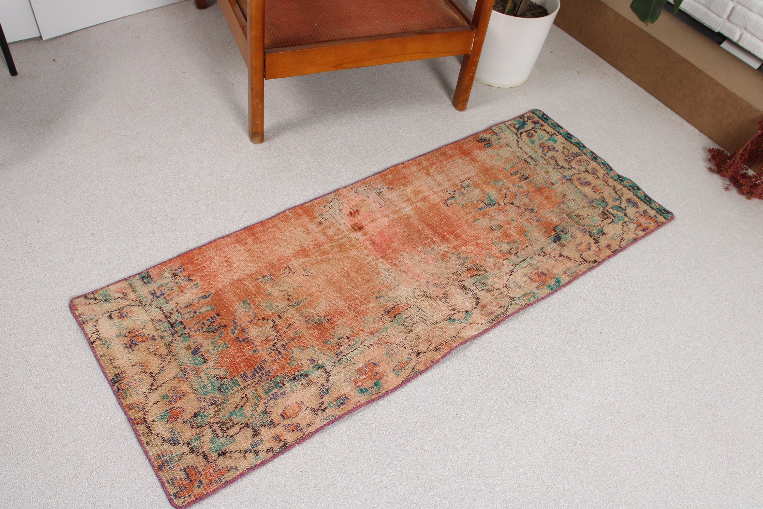 Moroccan Rugs, Ethnic Rugs, Turkish Rugs, Bath Rug, Neutral Rugs, Kitchen Rug, 1.8x4.8 ft Small Rug, Vintage Rugs, Orange Bedroom Rugs