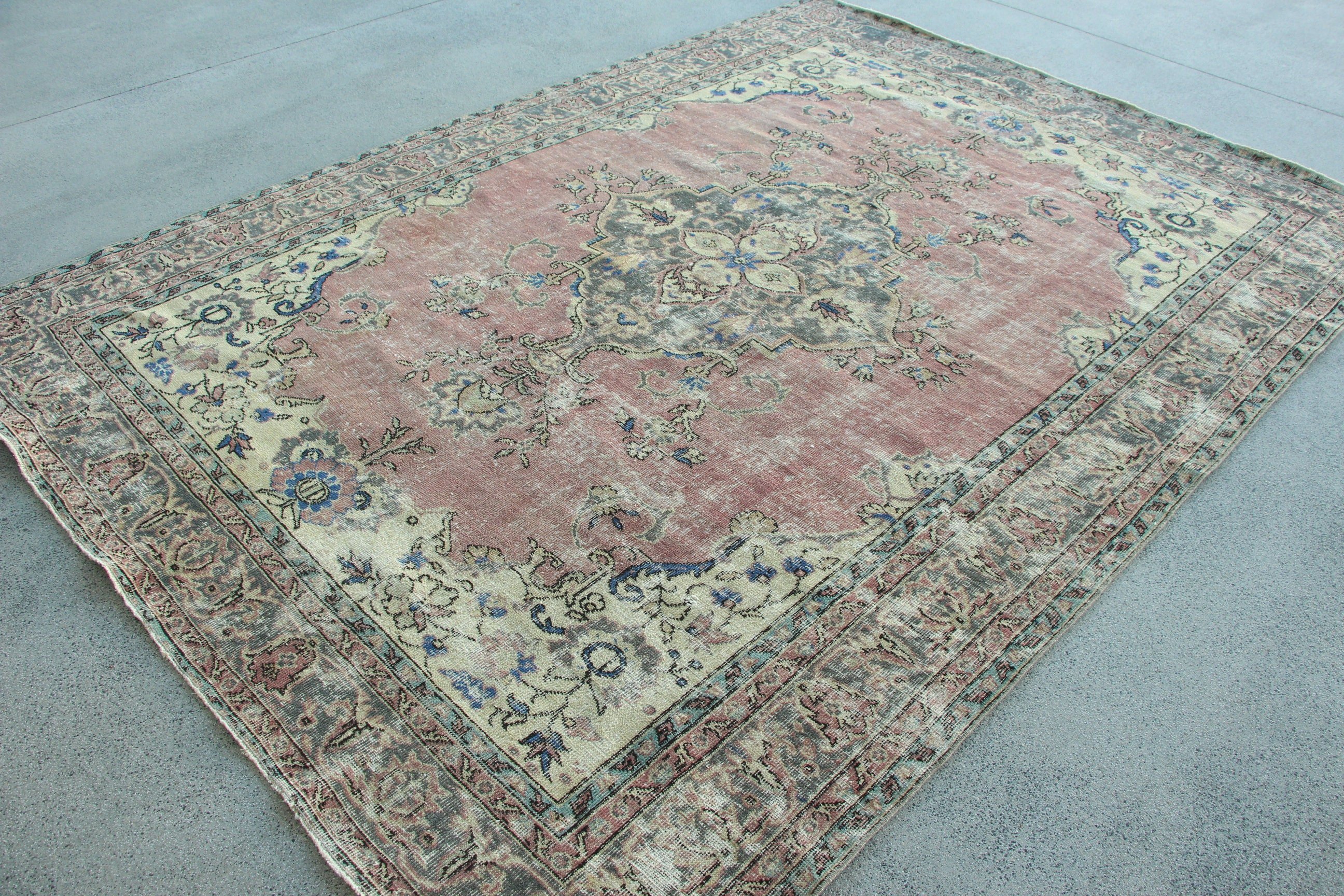 Oryantal Halı, Ev Dekor Halıları, Vintage Halılar, Dış Mekan Halısı, 7x9.4 ft Büyük Halı, Pembe Düz Dokuma Halı, Büyük Vintage Halı, Salon Halısı, Türk Halısı