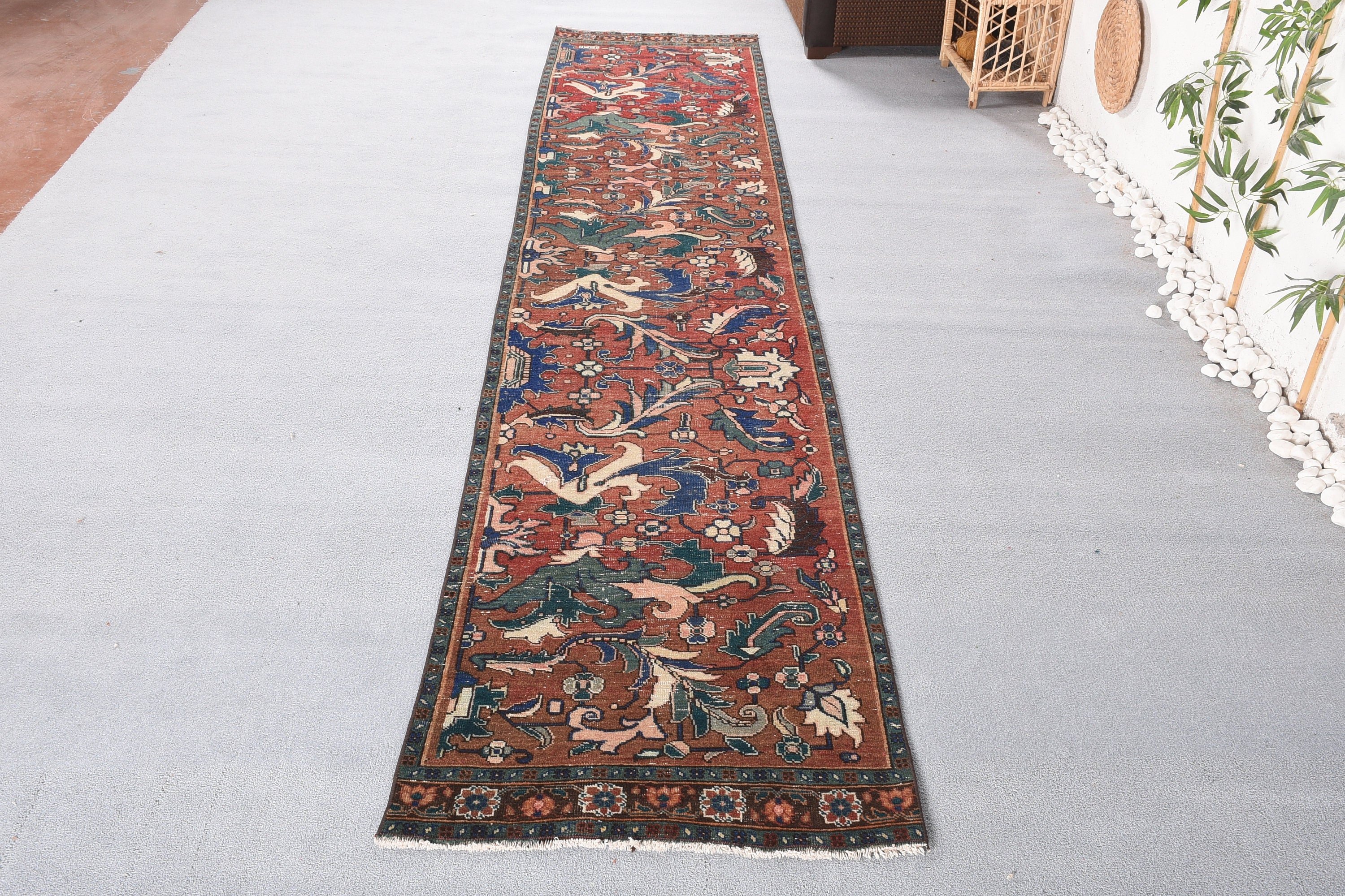 Kahverengi 2.7x13.8 ft Koşucu Halısı, Merdiven Halısı, Koridor Halısı, Vintage Halılar, Türk Halıları, Havalı Halılar, Koridor Halıları