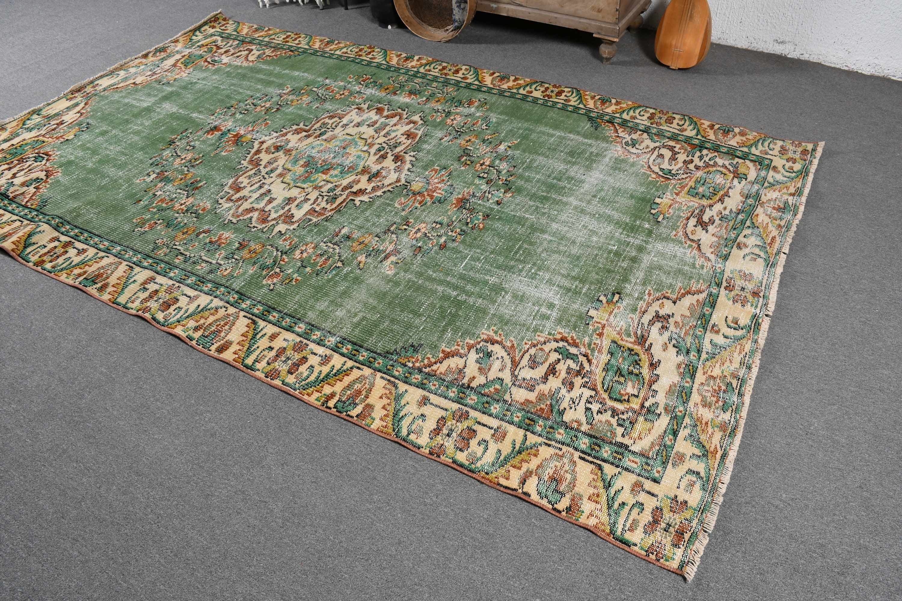 Fas Halıları, Salon Halısı, Yatak Odası Halıları, Yeşil Antika Halı, Eski Halı, Vintage Halı, 5.9x9.3 ft Büyük Halı, Anadolu Halıları, Türk Halısı, Sanat Halısı