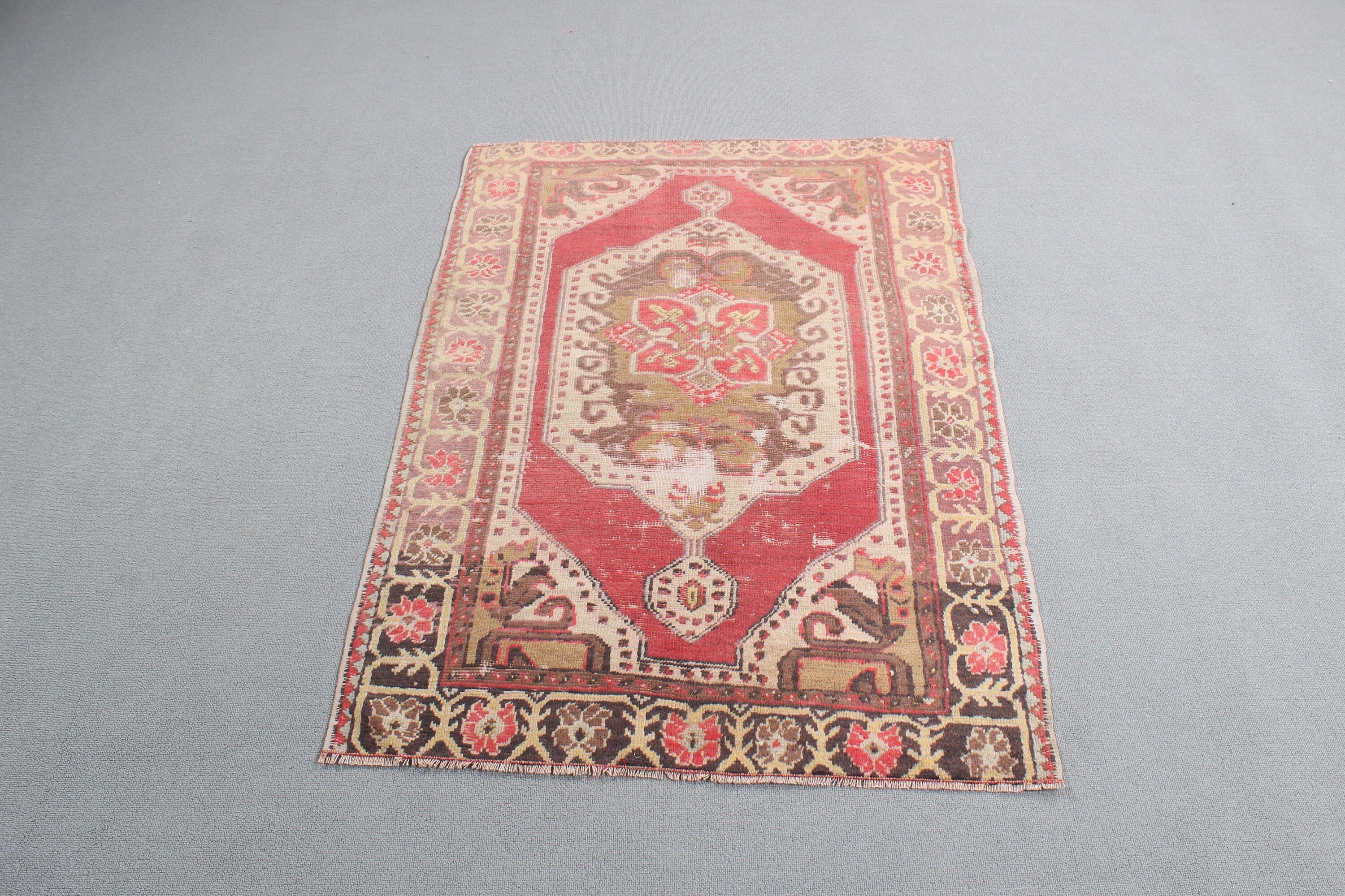 Pembe Bildirimi Halı, Küçük Vintage Halılar, 3x4,1 ft Küçük Halılar, Ev Dekorasyonu Halıları, Vintage Halılar, Küçük Boho Halı, Türk Halıları, El Dokuma Halı