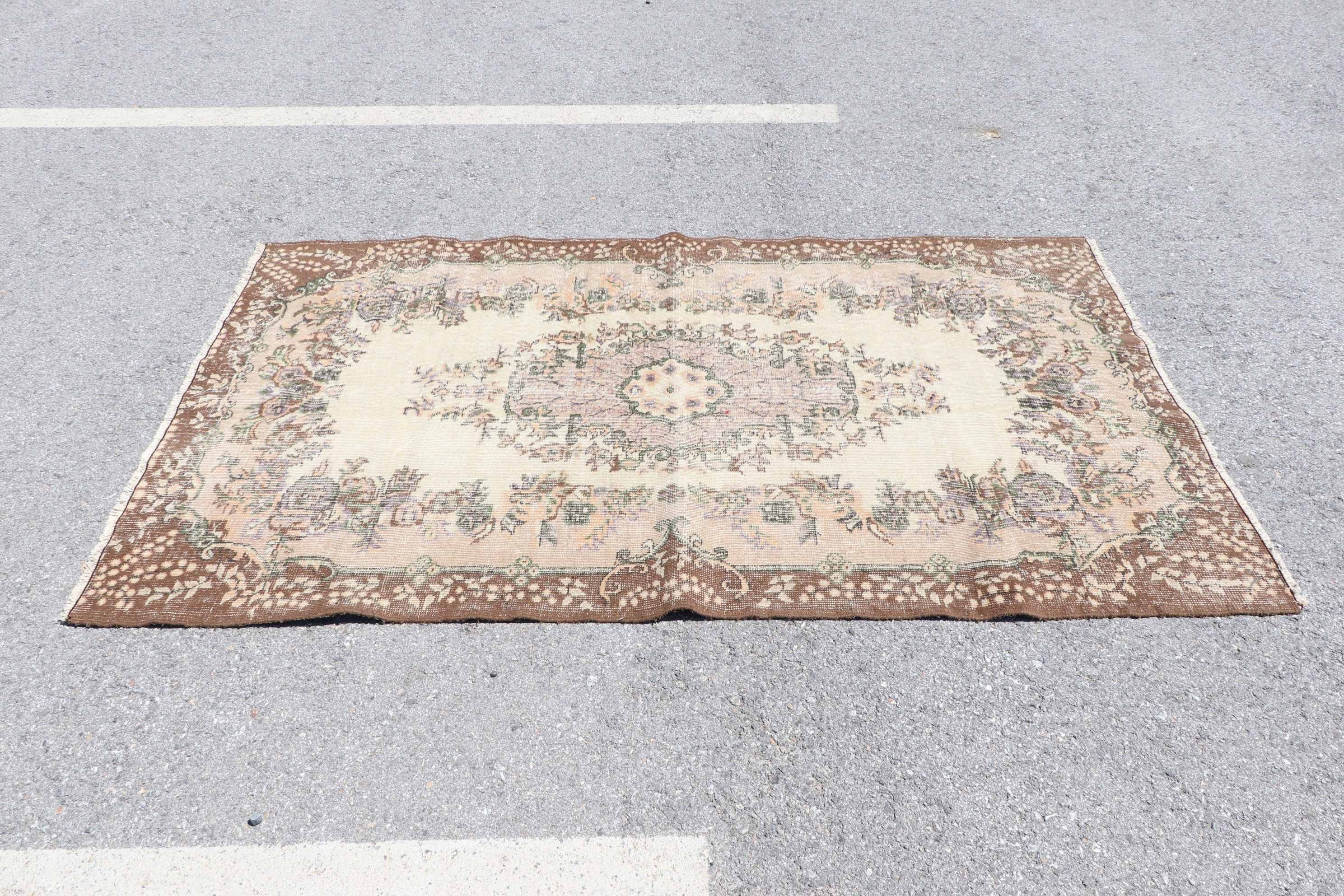 Kahverengi Antika Halı, Vintage Halılar, Türk Halıları, Alan Kilimleri, Mutfak Halısı, Tasarımcı Halıları, 4.3x7.2 ft Alan Halısı, Oushak Halısı, Yemek Odası Halısı