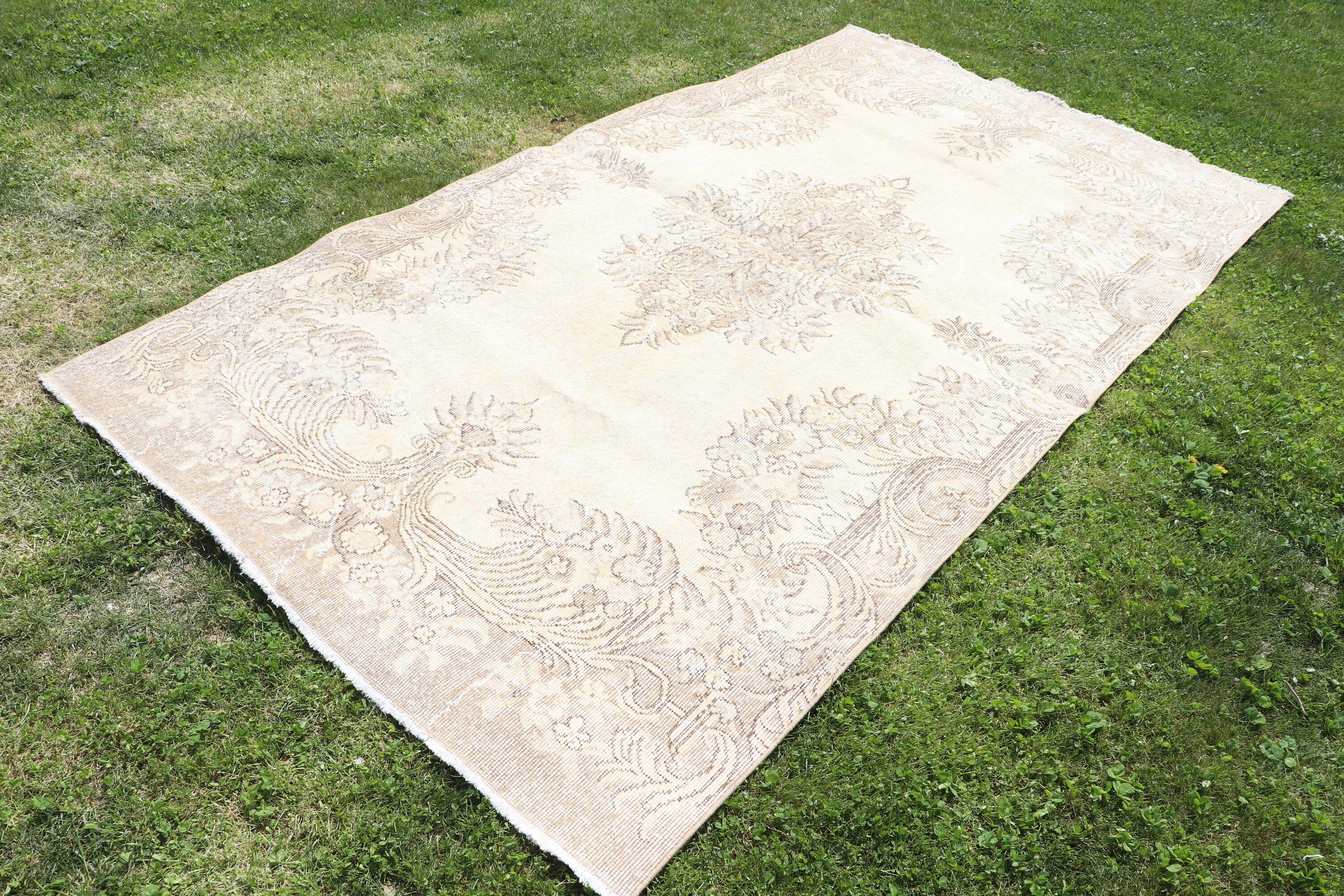 Vintage Halılar, Büyük Oushak Halılar, Bej Yün Halılar, Türk Halıları, Oturma Odası Halısı, El Dokuma Halı, 4,9x8,8 ft Büyük Halılar