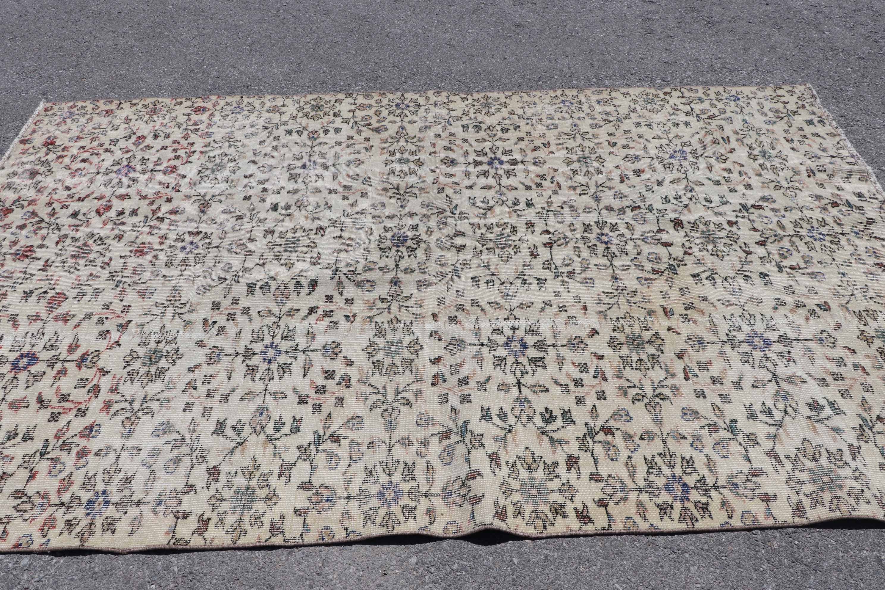 Aztec Rugs, Oriental Rugs, Dining Room Rugs, Vintage Rugs, Salon Rug, Turkish Rug, Oushak Rug, Beige Moroccan Rugs, 5.9x9.3 ft Large Rug