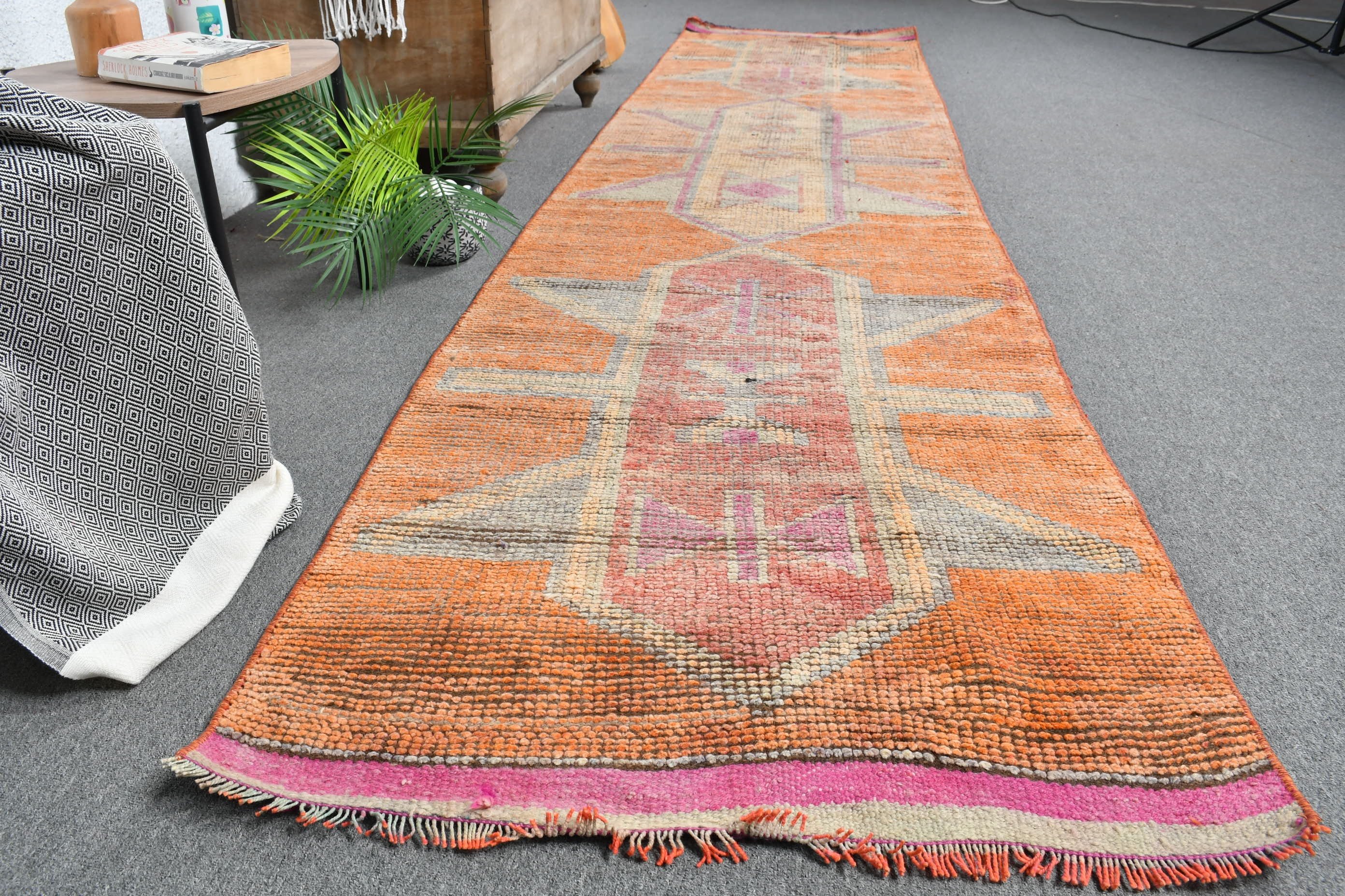 Rugs for Hallway, Vintage Rugs, Dorm Rug, Orange Floor Rug, Corridor Rug, Turkish Rugs, Antique Rugs, 2.9x12.1 ft Runner Rug