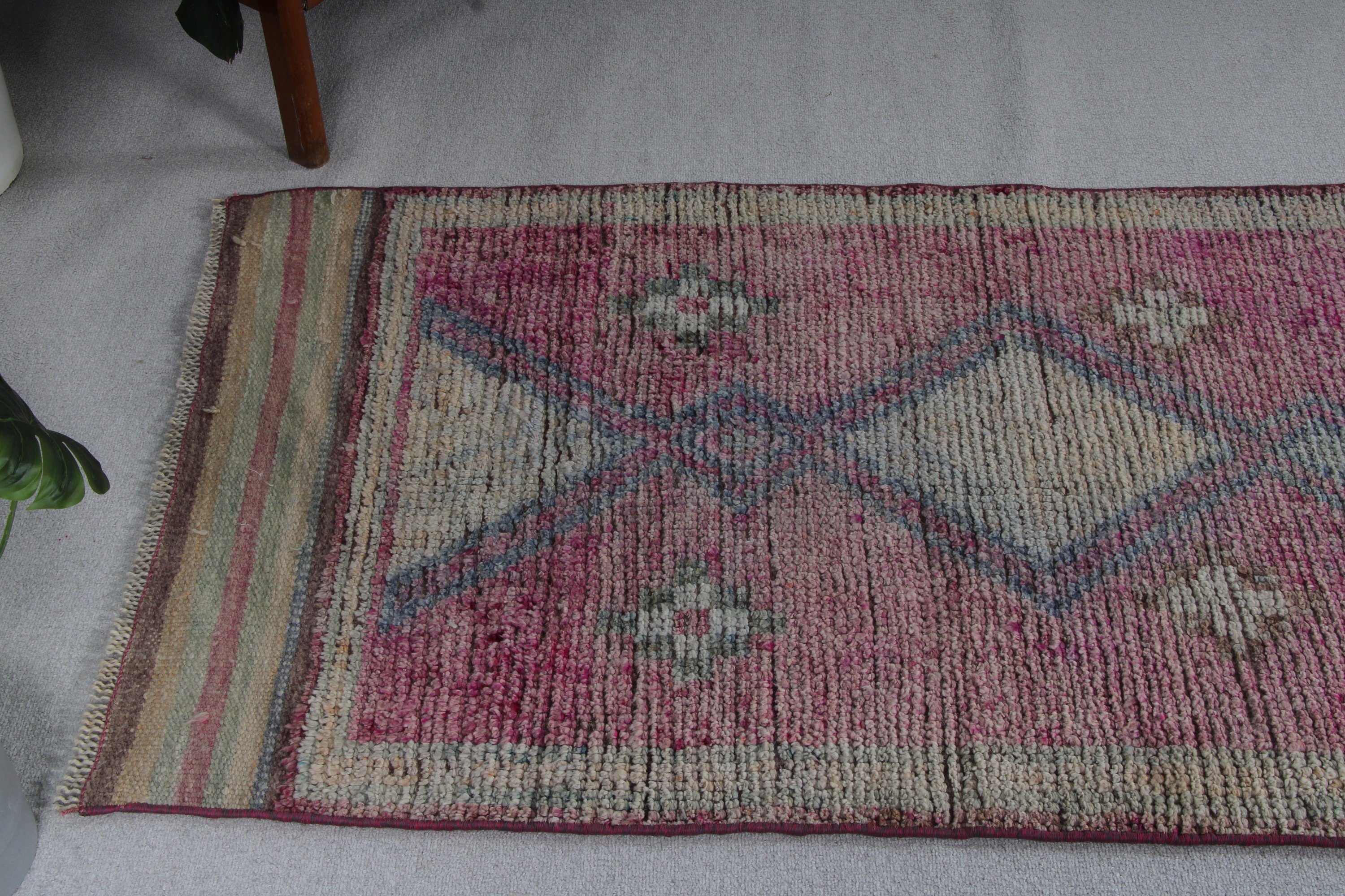 Turkish Rug, Turkey Rug, Vintage Rugs, Neutral Rugs, 2.8x10.6 ft Runner Rugs, Oriental Rugs, Beni Ourain Runner Rugs, Pink Kitchen Rugs