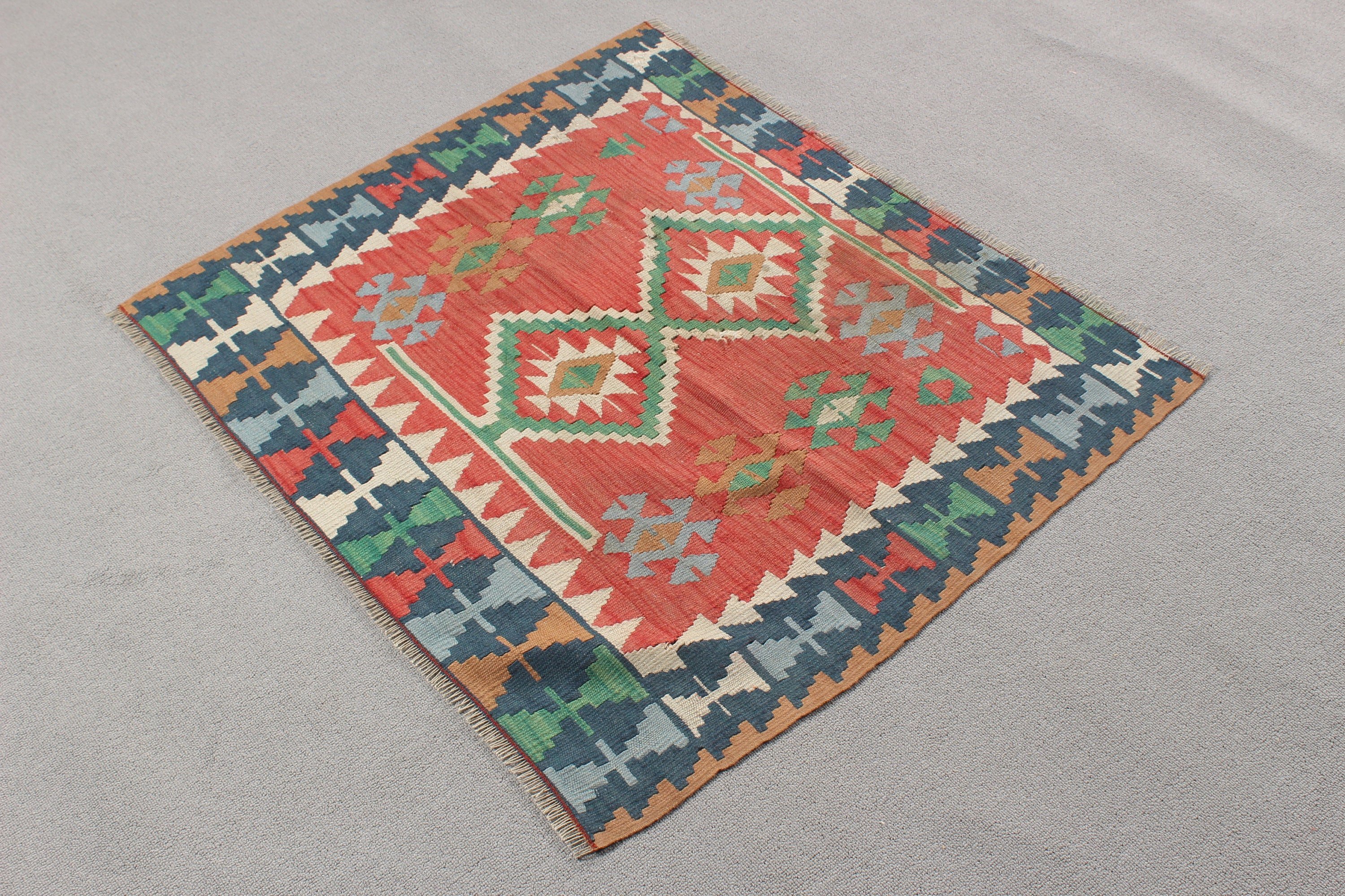 3.1x2.7 ft Küçük Halı, Fas Halıları, Türk Halıları, Kilim, Çocuk Halısı, Vintage Halılar, Kırmızı Ev Dekor Halısı, Mutfak Halıları, Açıklama Halısı