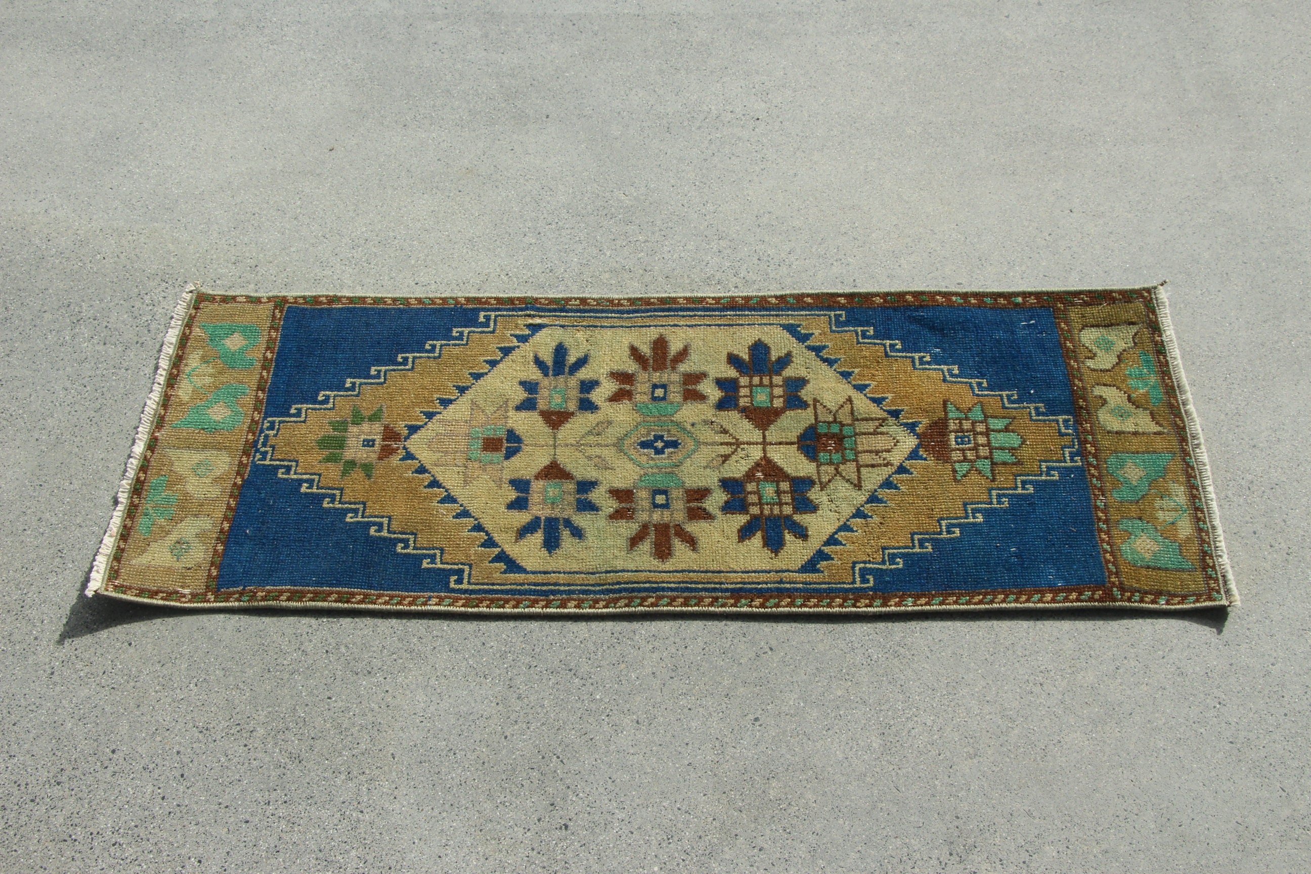 Türk Halısı, Duvara Asılı Halı, Fas Halısı, Boho Halıları, Mavi Fas Halıları, Vintage Halılar, Yatak Odası Halısı, Geometrik Halı, 1.2x3.3 ft Küçük Halı