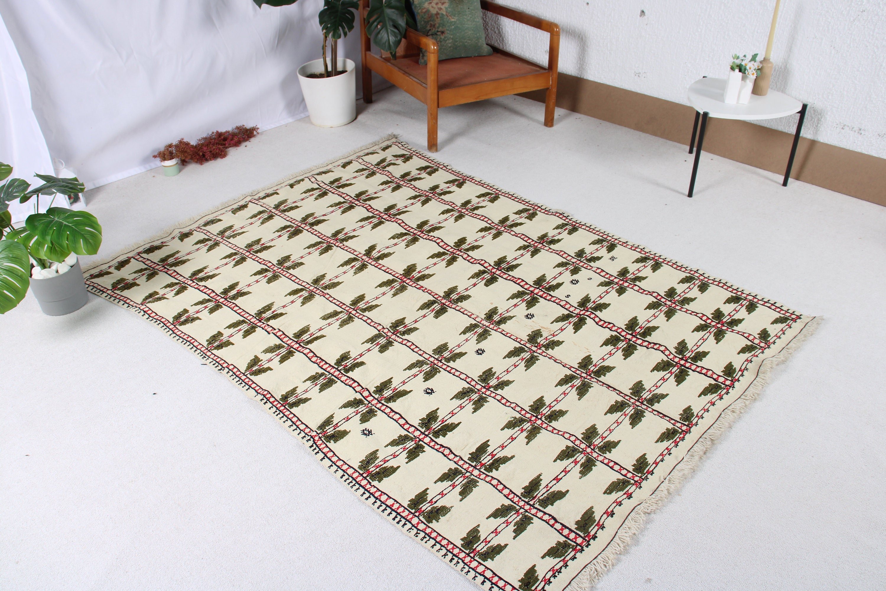 Boho Area Rug, Beige Handwoven Rugs, Moroccan Rug, Kilim, Vintage Area Rugs, Vintage Rugs, Turkish Rugs, Neutral Rugs, 4.6x6.4 ft Area Rug