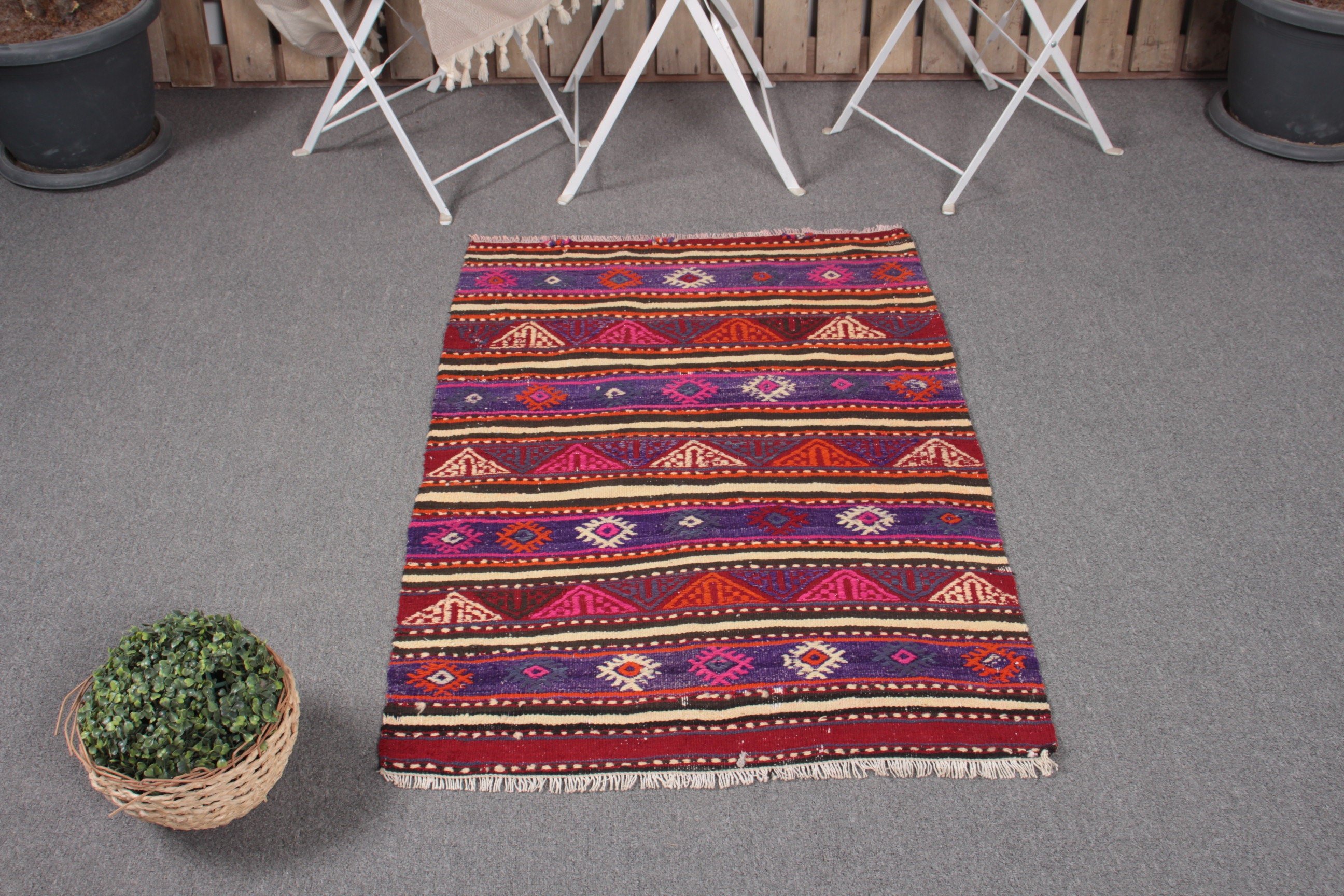 Kitchen Rug, Kilim, Home Decor Rug, Vintage Rug, Rugs for Bath, Turkish Rugs, 2.6x3.7 ft Small Rug, Nursery Rug, Purple Antique Rug