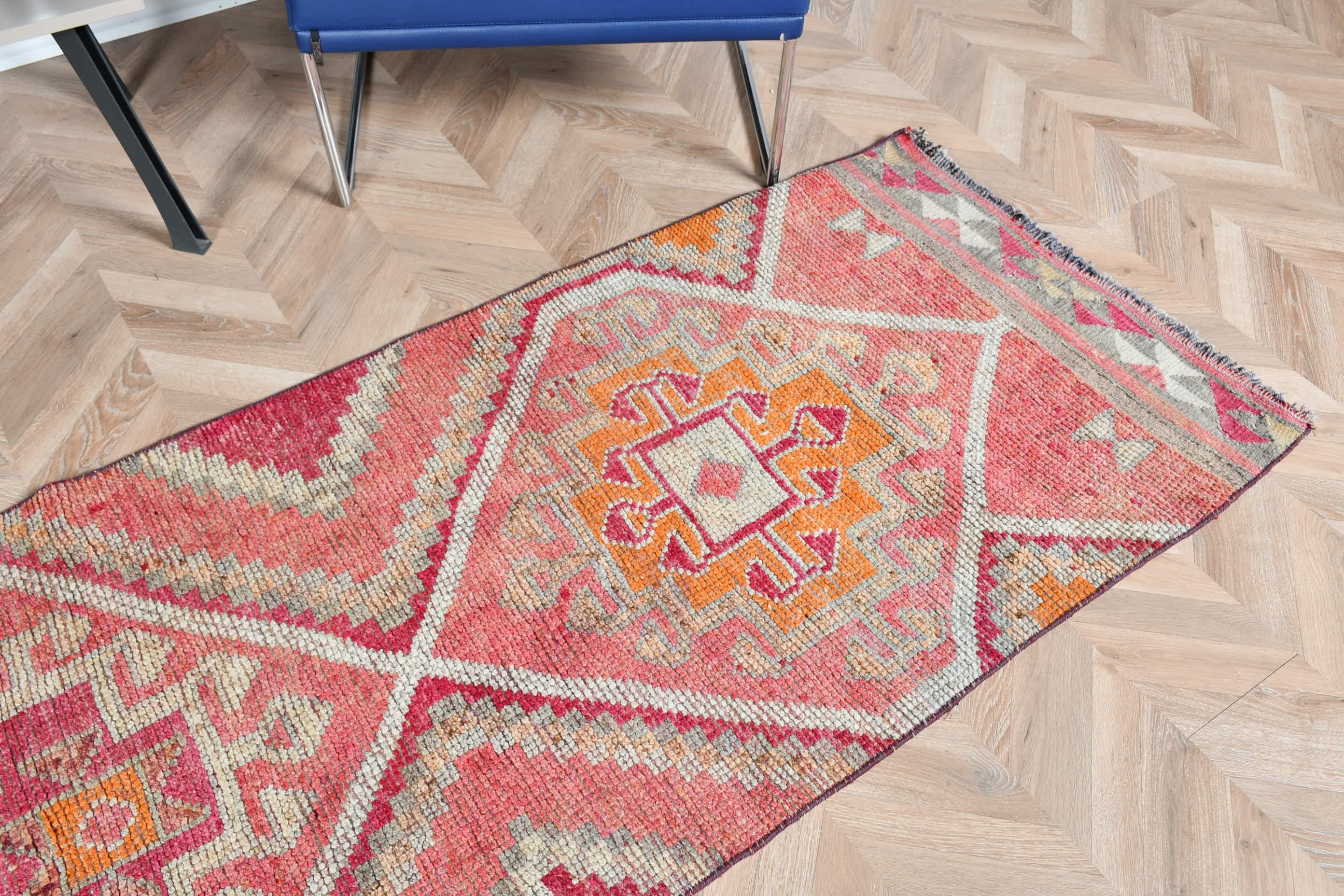 Pink Floor Rug, Kitchen Rug, Rugs for Hallway, 2.8x9.7 ft Runner Rugs, Turkish Rugs, Vintage Rugs, Outdoor Rug, Oriental Rug, Wool Rug